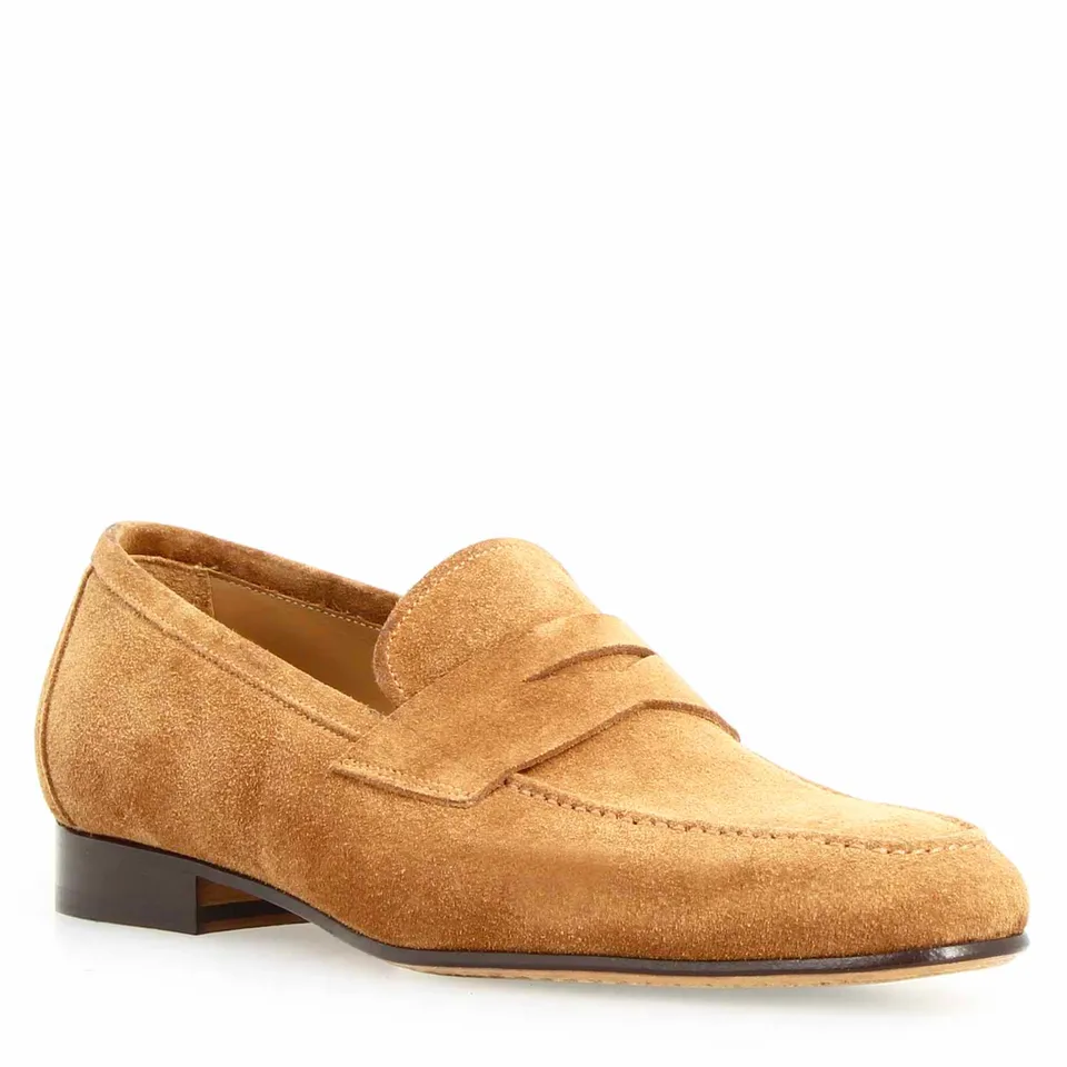 Leonardo Shoes Manfredo Mocassino Uomo Camoscio Chiaro