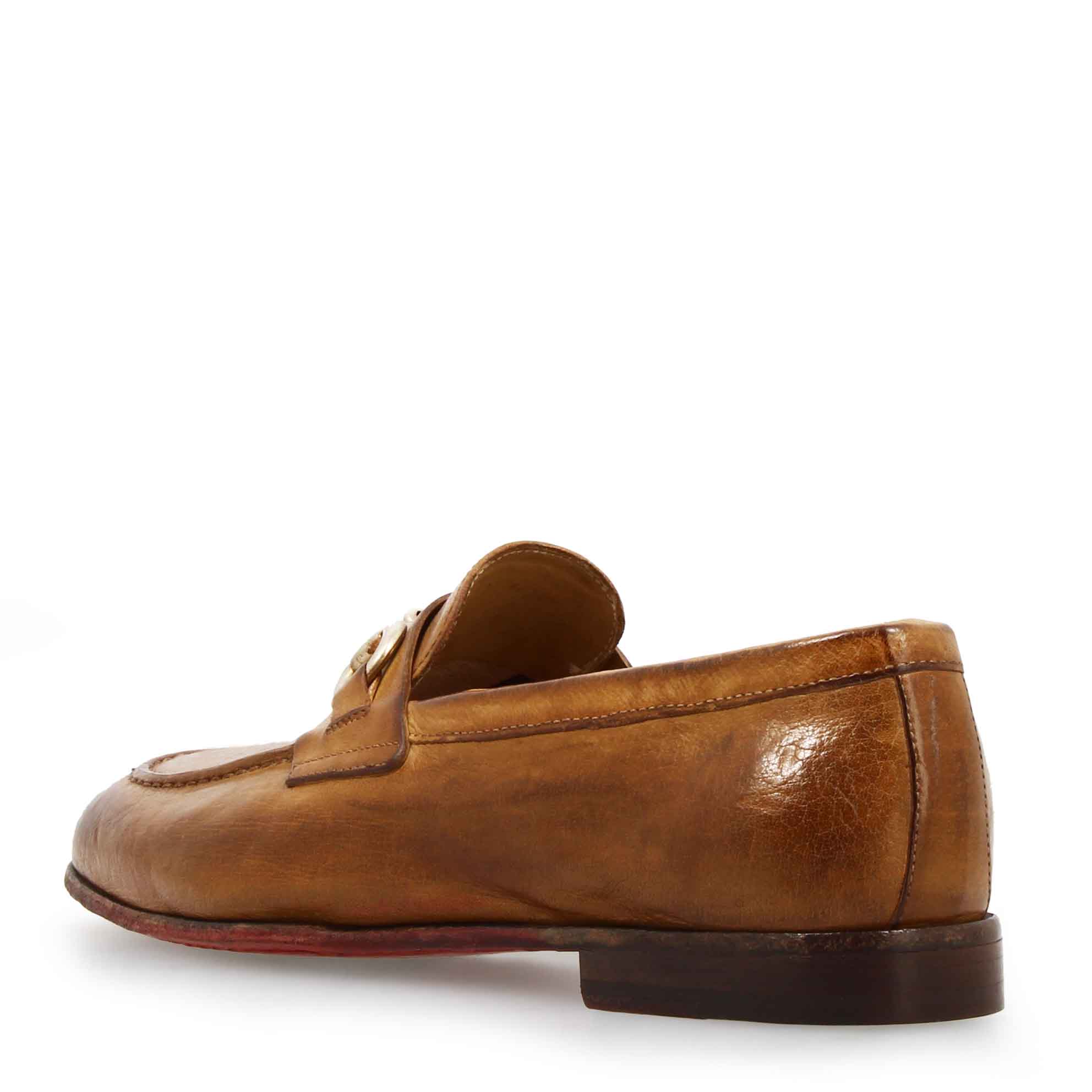 Leonardo Shoes Mocassini Uomo Palatino Buf Pelle Marrone