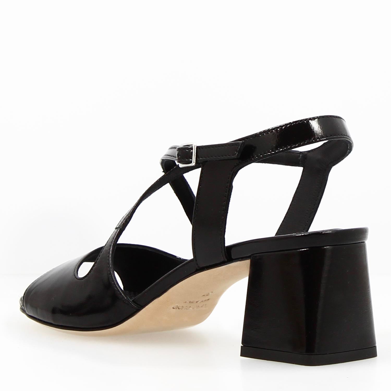 Leonardo Shoes Sandali Donna Fiamma Nero vernice tacco 7