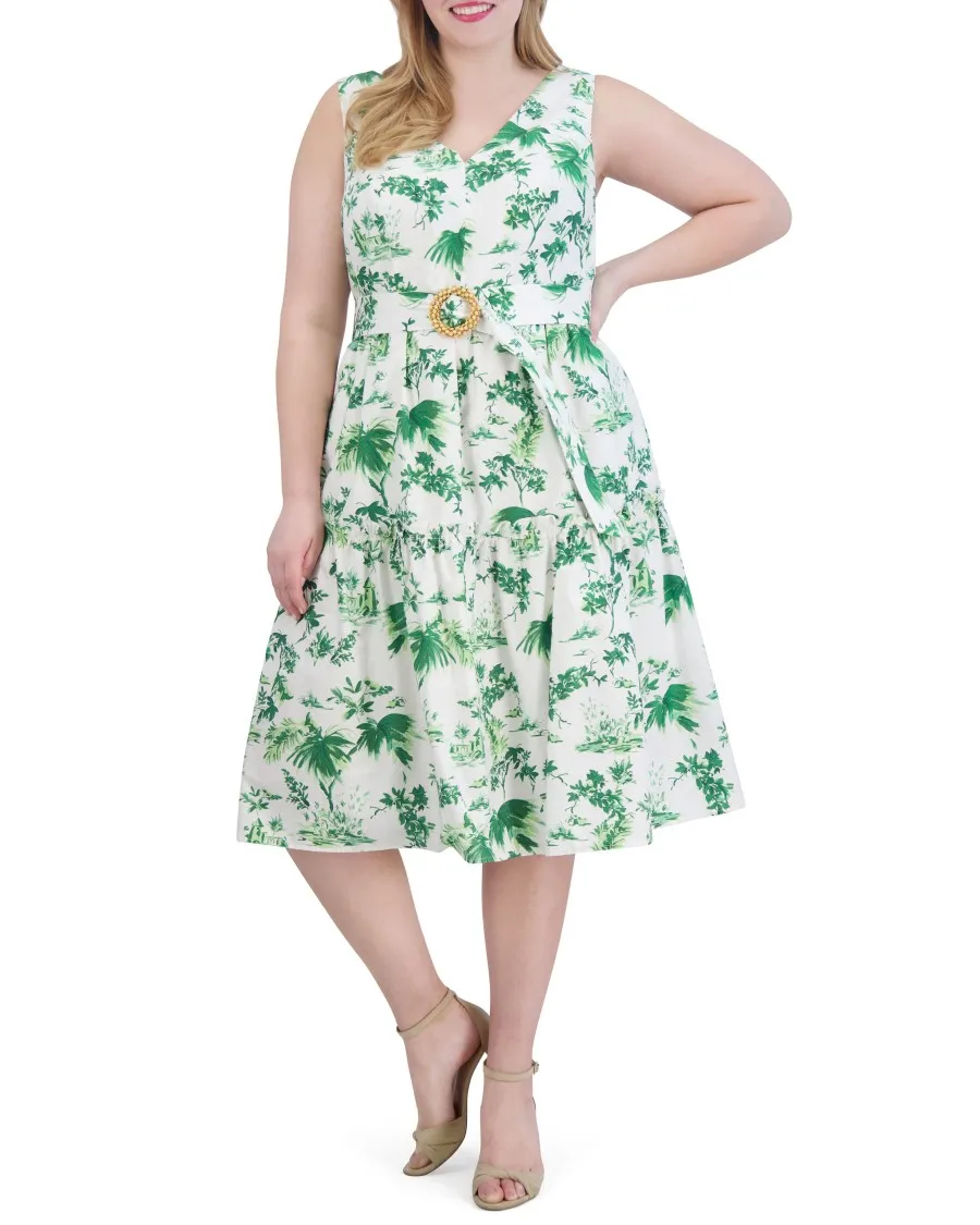 Vince Camuto abito midi floreale cotone con cintura