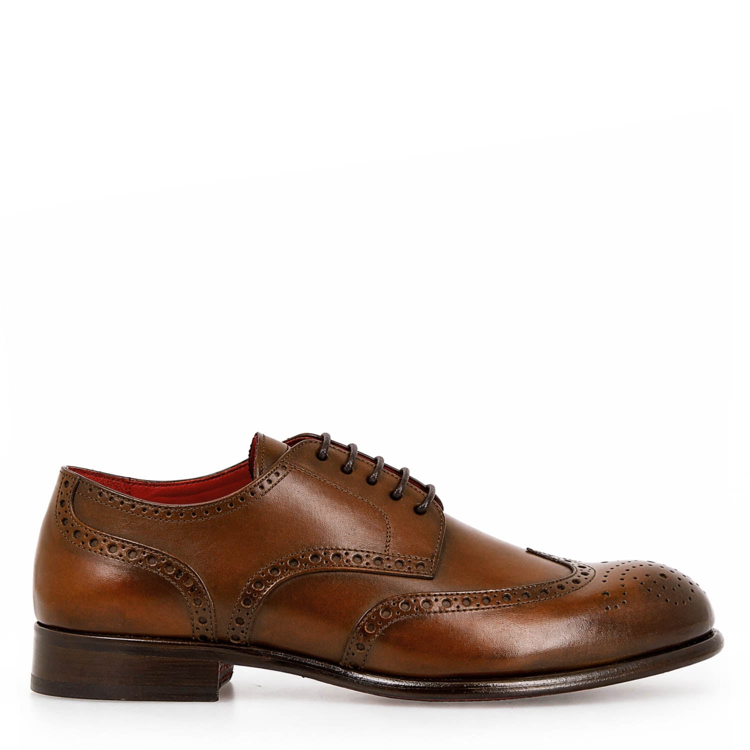 Leonardo Shoes Ottaviano Derby Uomo Marrone Brogue Pelle