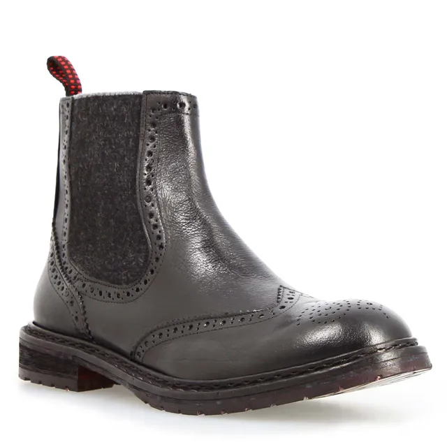 Leonardo Shoes Basilio stivaletti uomo neri pelle brogue Chelsea