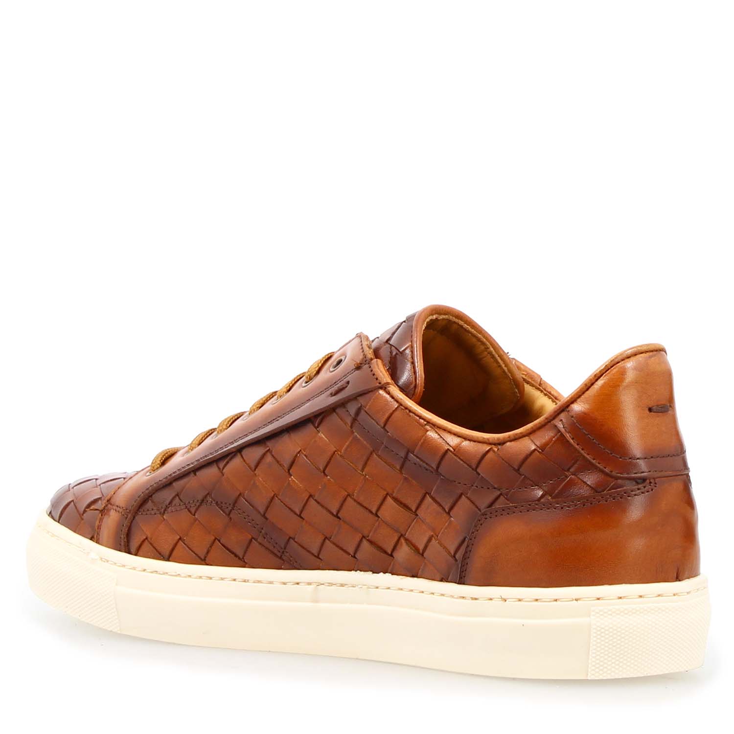 Leonardo Icaro Marrone Sneakers Uomo Pelle Intrecciata