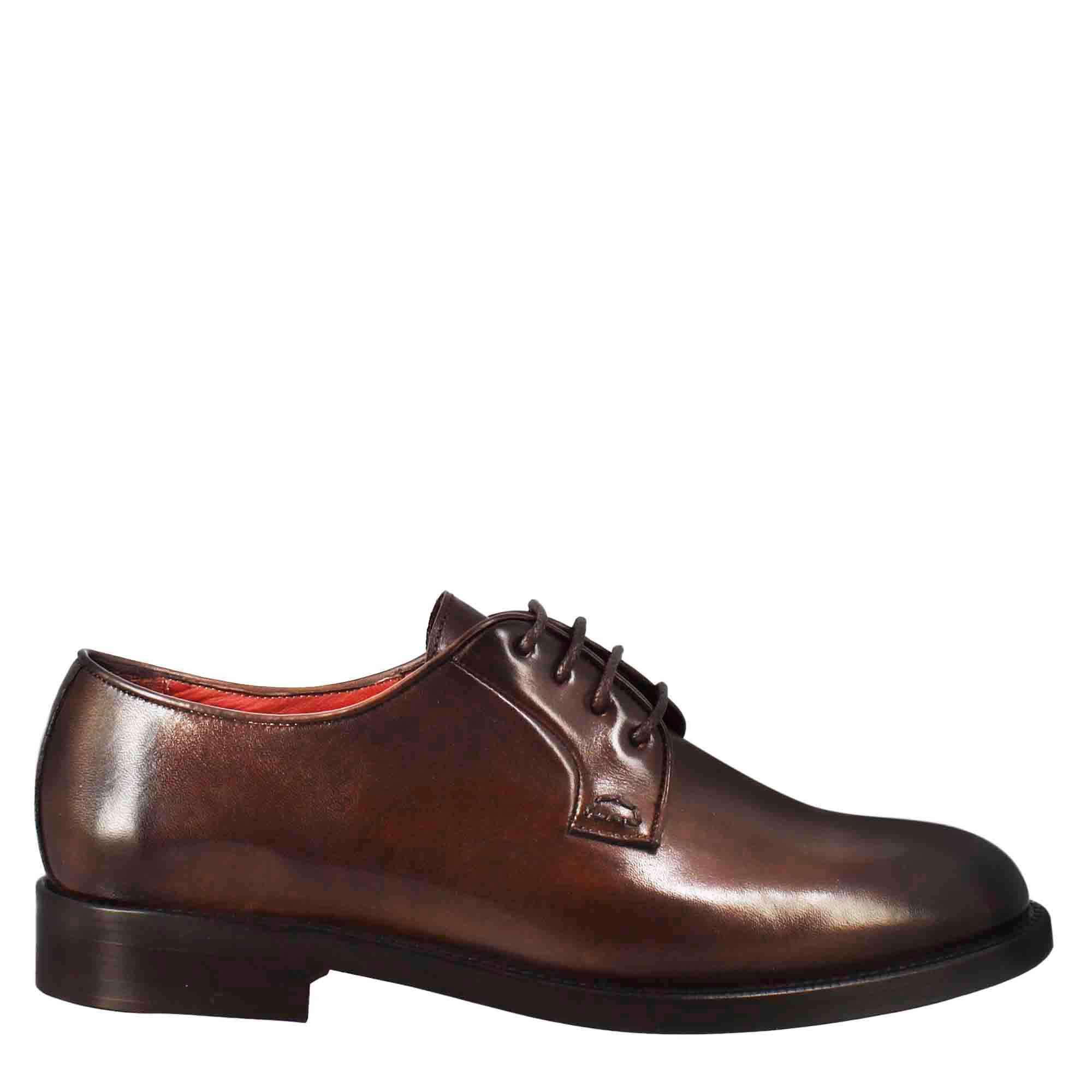 Leonardo Shoes Derby Donna Pelle Marrone Scuro - Stringate Cuoio