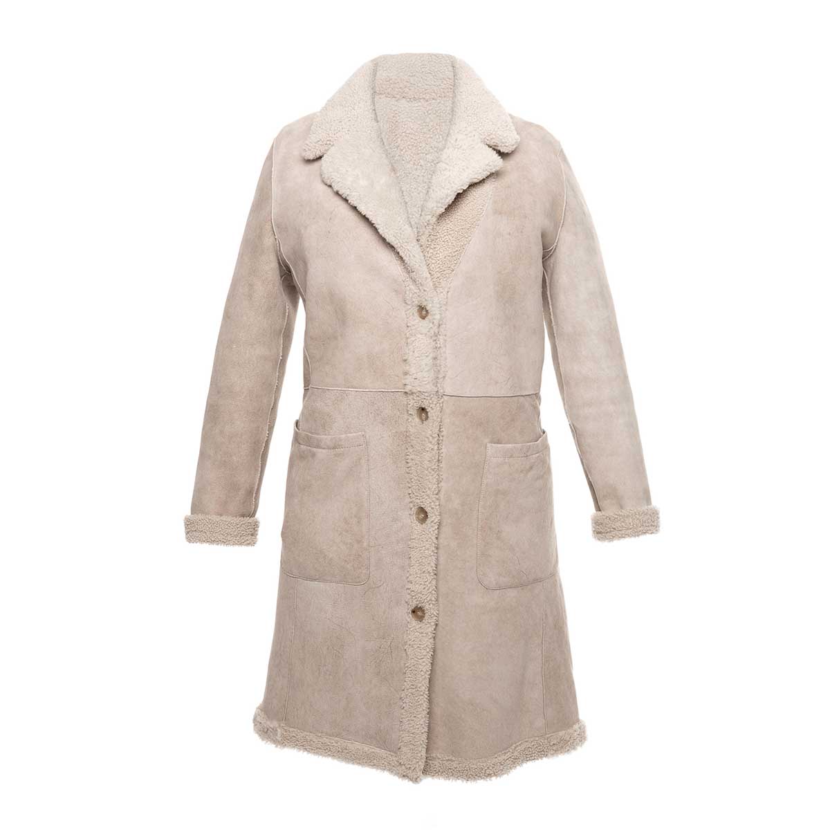 Leonardo Shoes BF-20 Beige Cappotto Donna Montone Reversibile