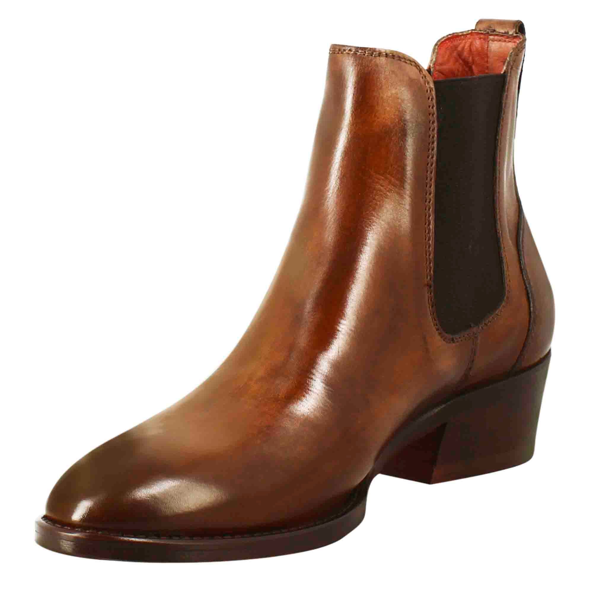 Leonardo Shoes Stivali Donna Chelsea Pelle Marrone Tacco Medio
