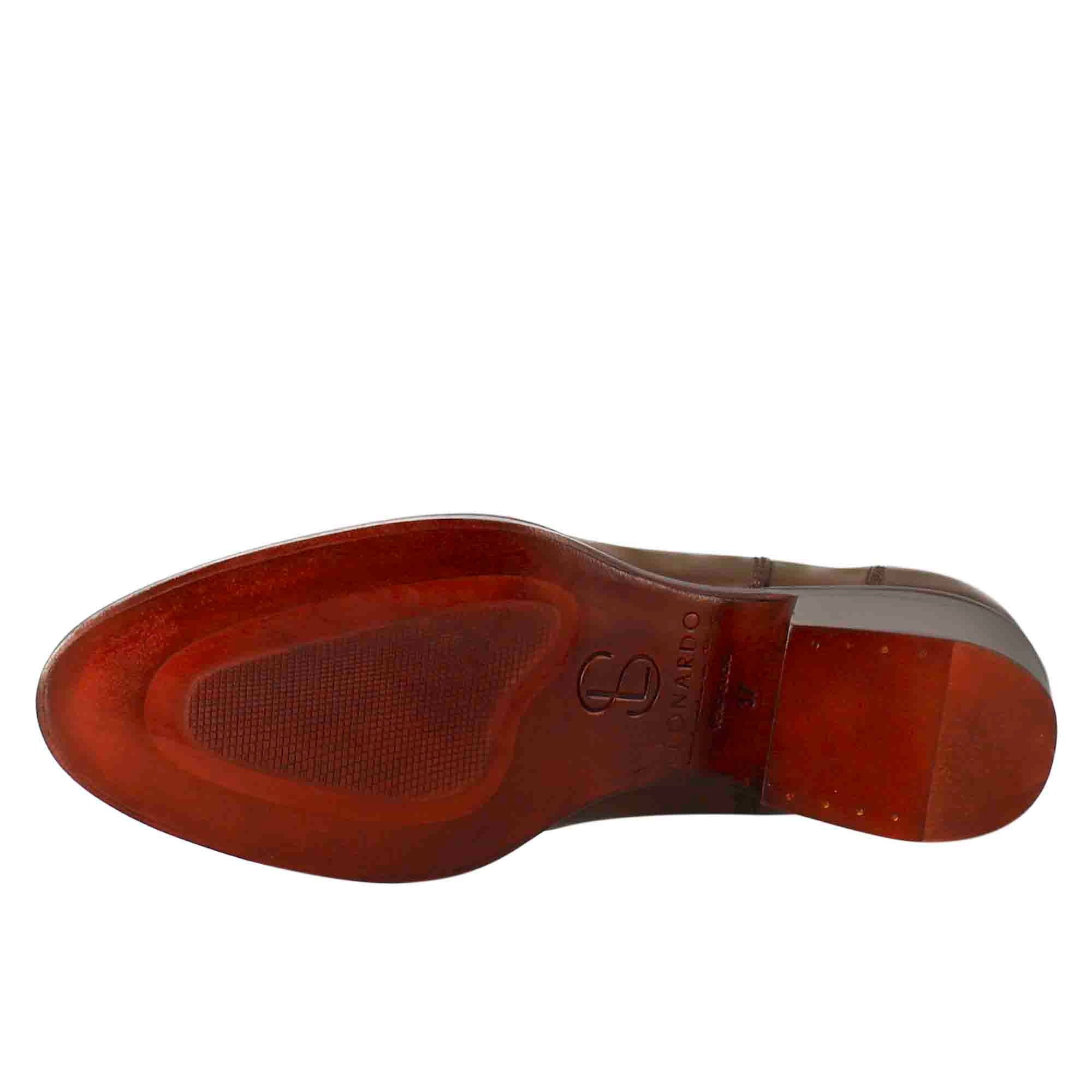 Leonardo Shoes Stivali Donna Chelsea Pelle Marrone Tacco Medio