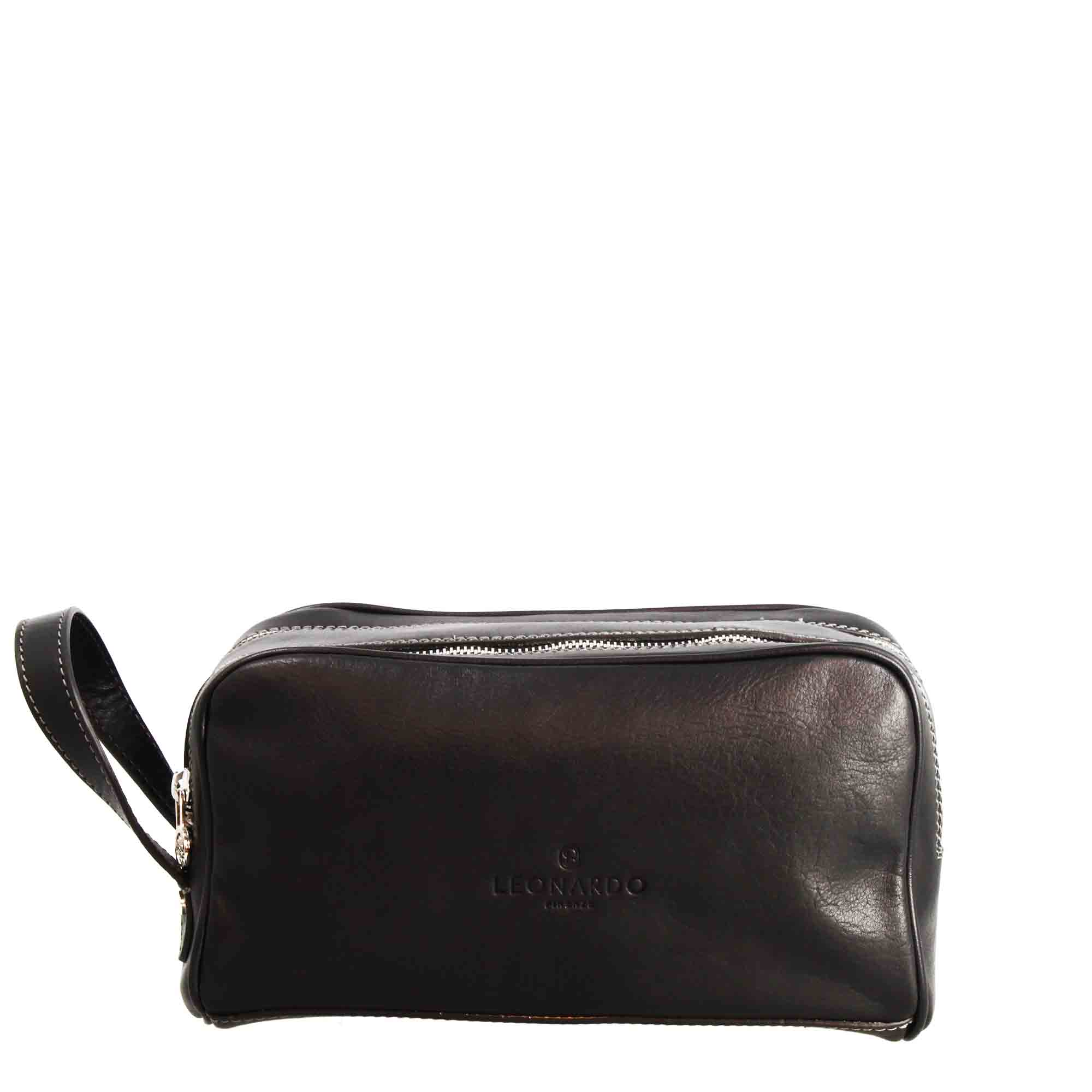 Leonardo Shoes Borse Uomo Necessaire pelle marrone doppia zip