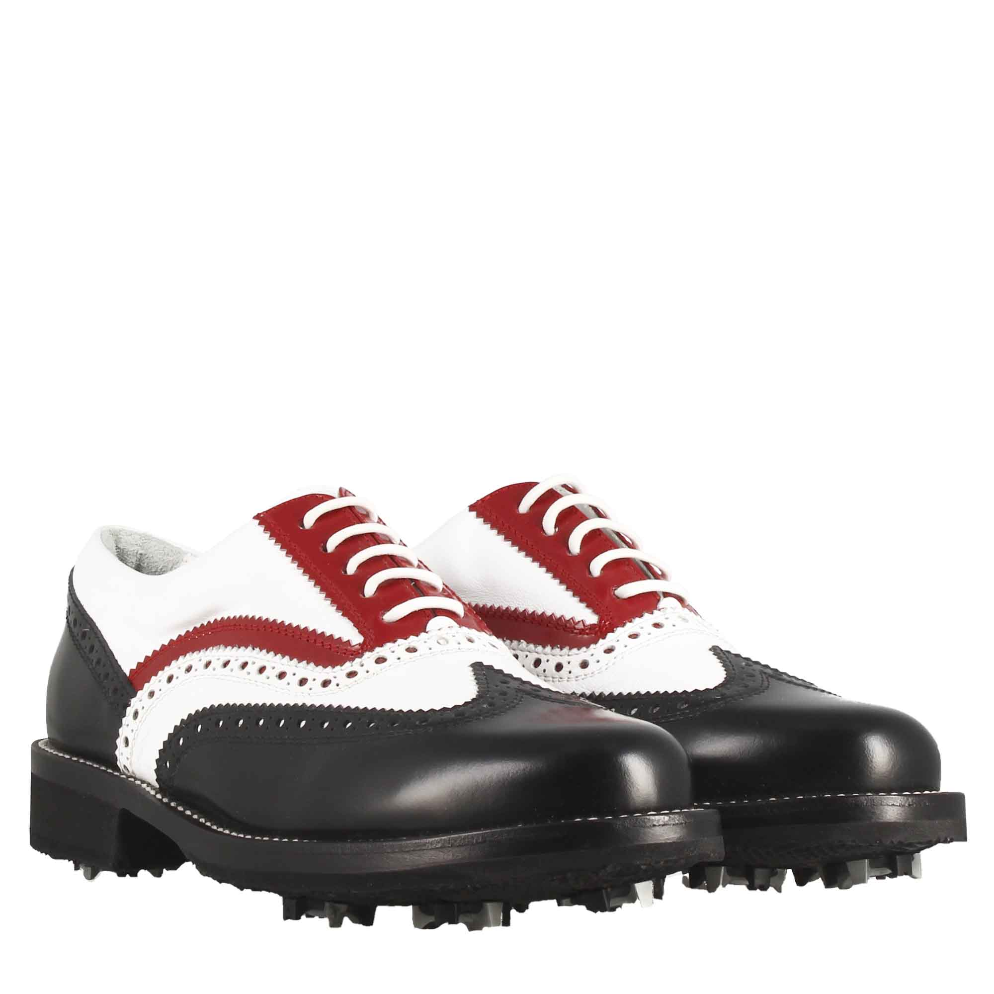 Leonardo Shoes Golf Calzature Nero Pelle Pieno Fiore Tacchetti