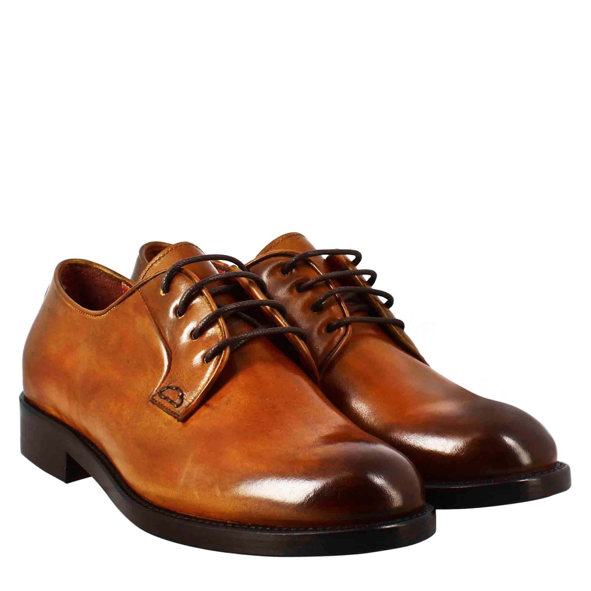 Leonardo Shoes Derby stringate donna pelle marrone chiaro cuoio
