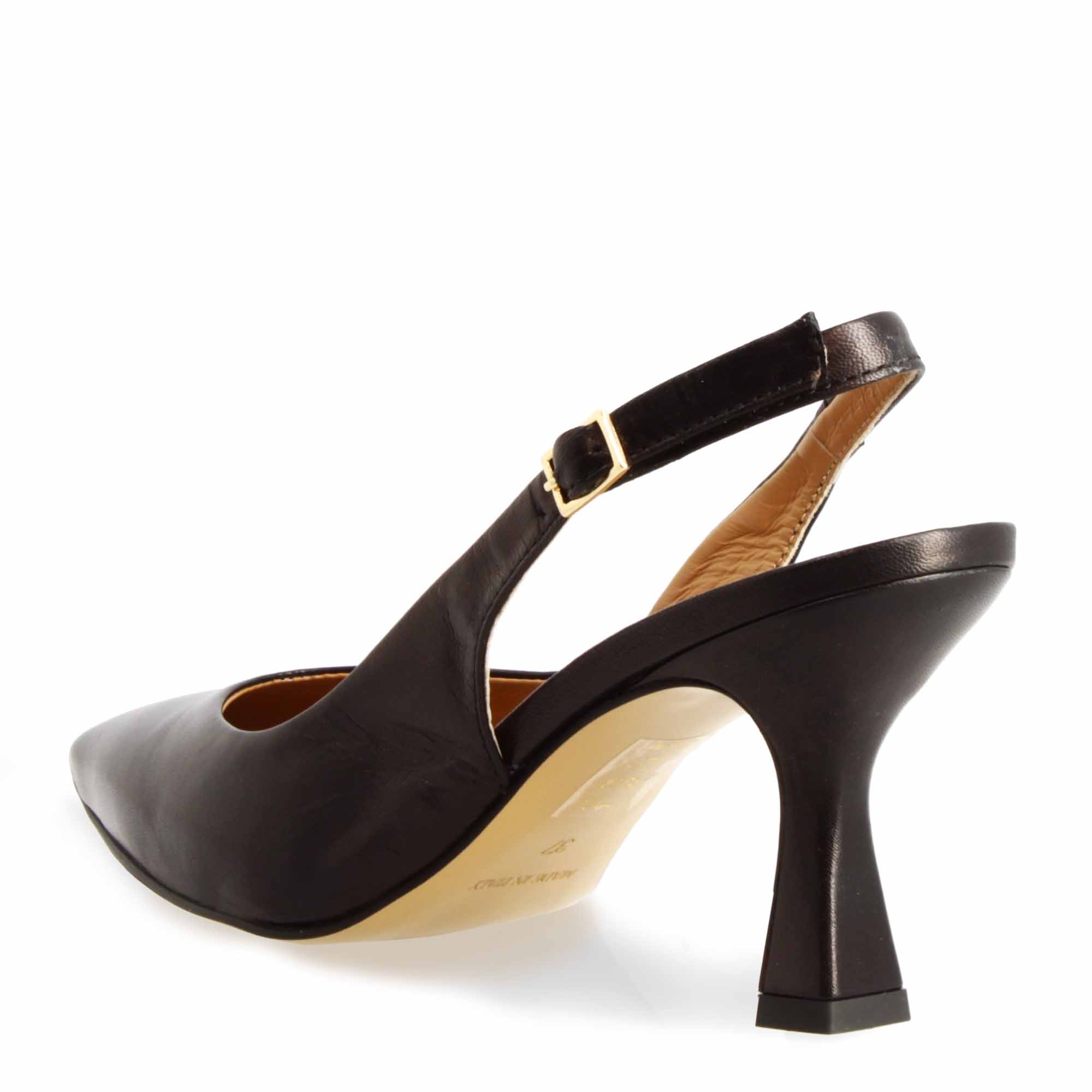 Leonardo Slingback Décolleté Pelle Nero Tacco 9 cm