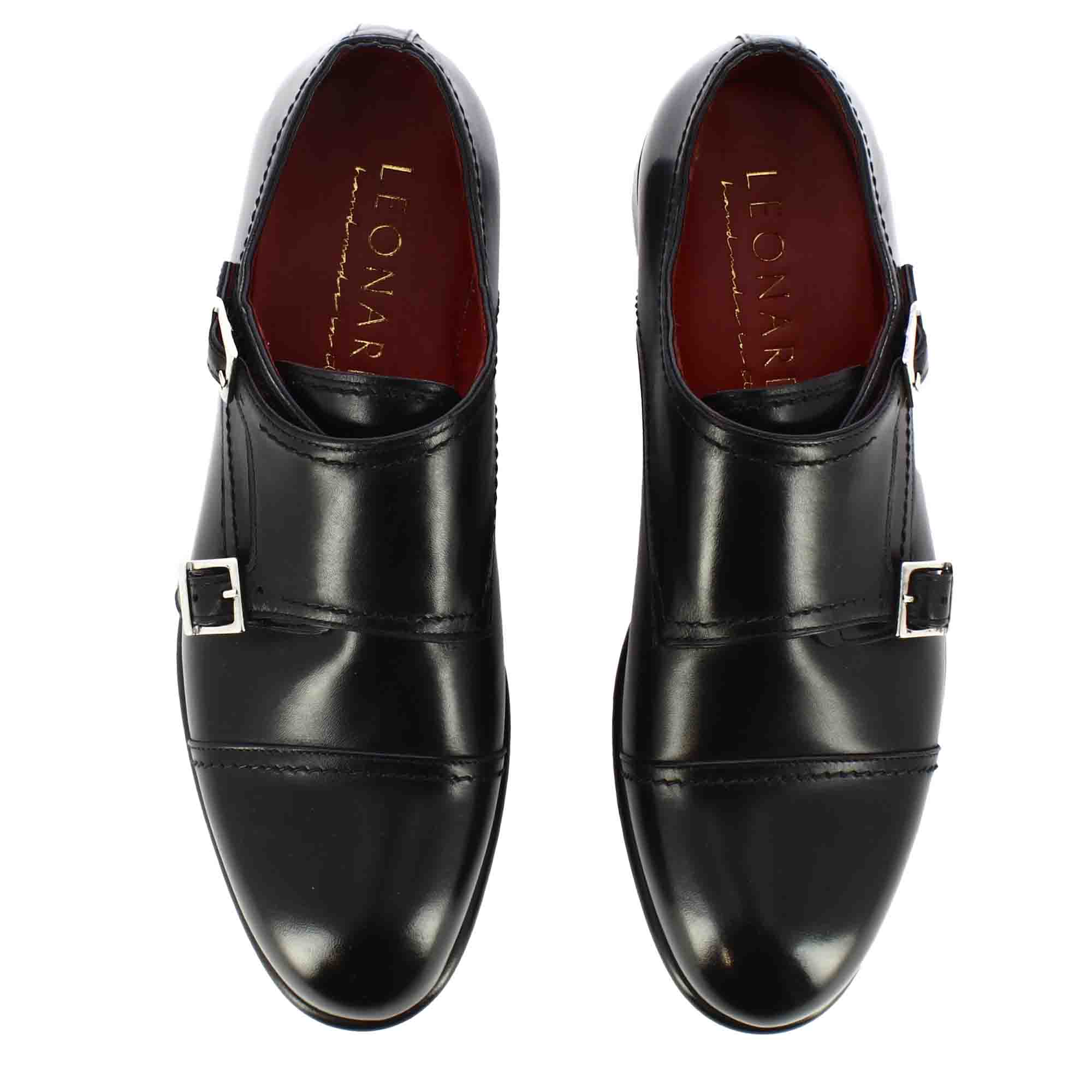 Leonardo Shoes francesine uomo doppia fibbia nere