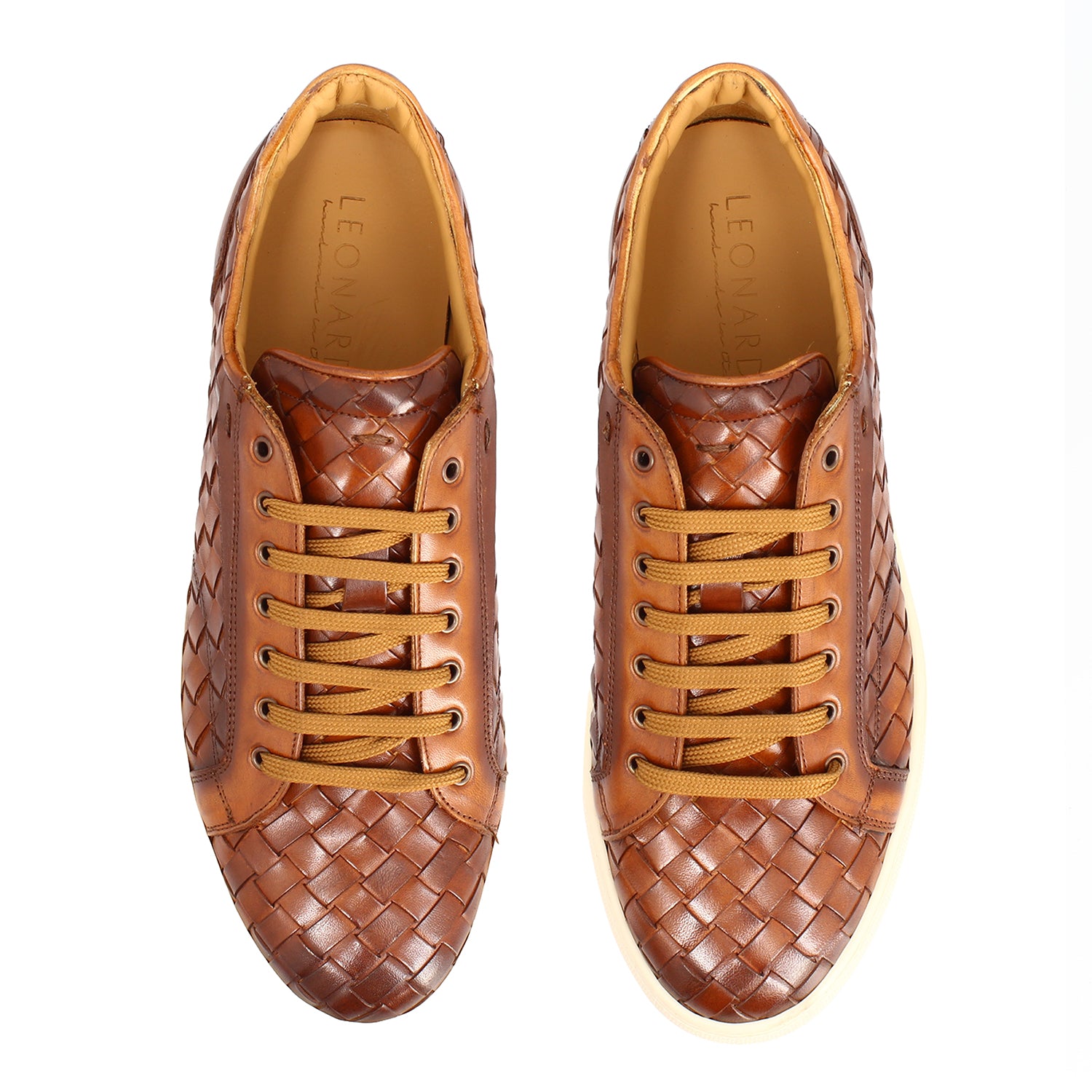 Leonardo Icaro Marrone Sneakers Uomo Pelle Intrecciata