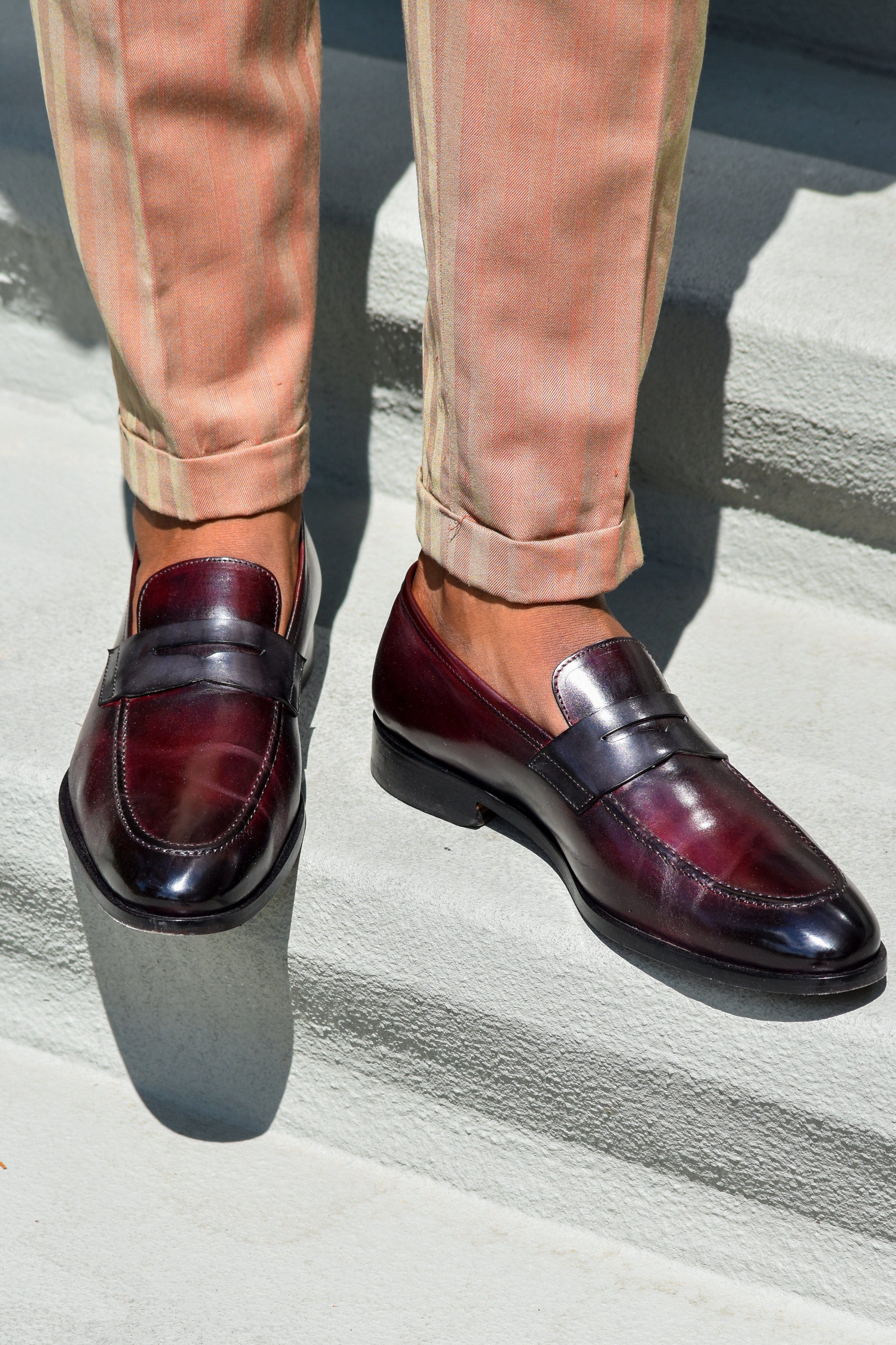 Ace Marks Greg Penny Mocassino Uomo Pelle Bordeaux Grigio