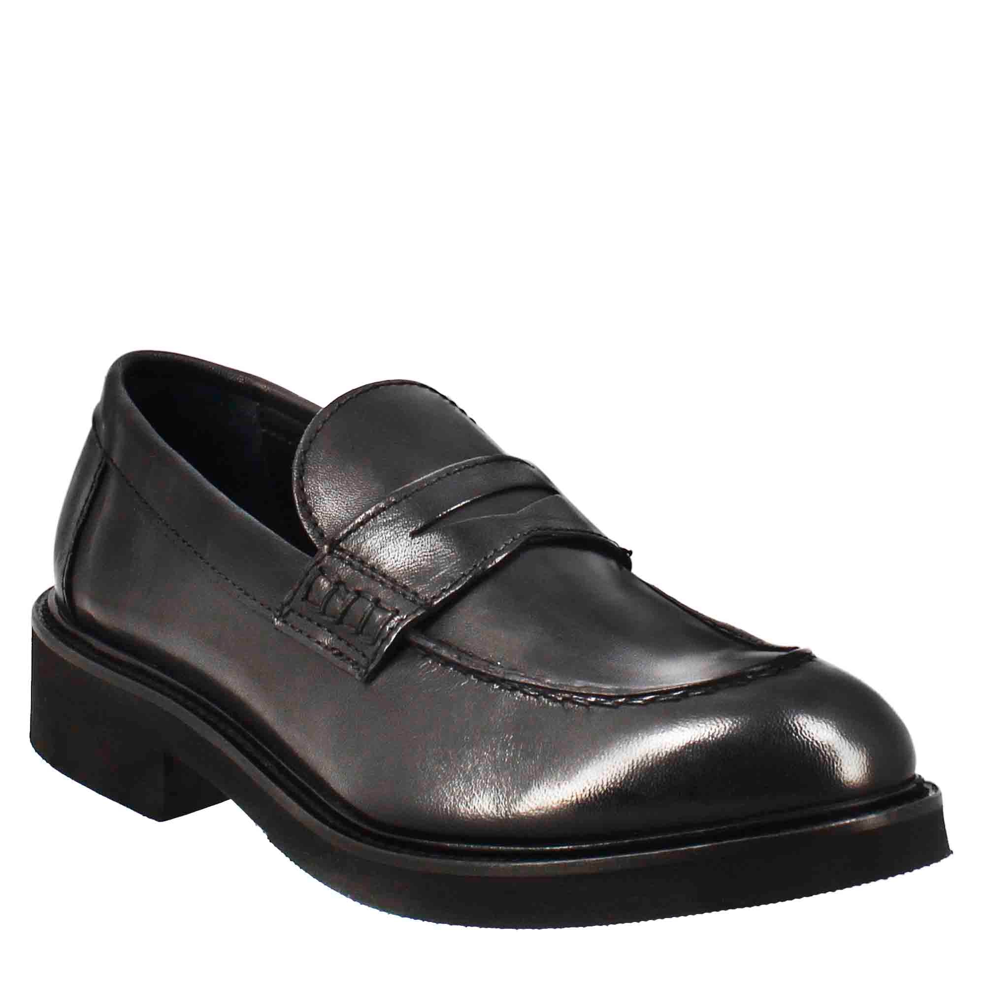 Leonardo Shoes Mocassini Donna paupa pelle nero vintage gomma