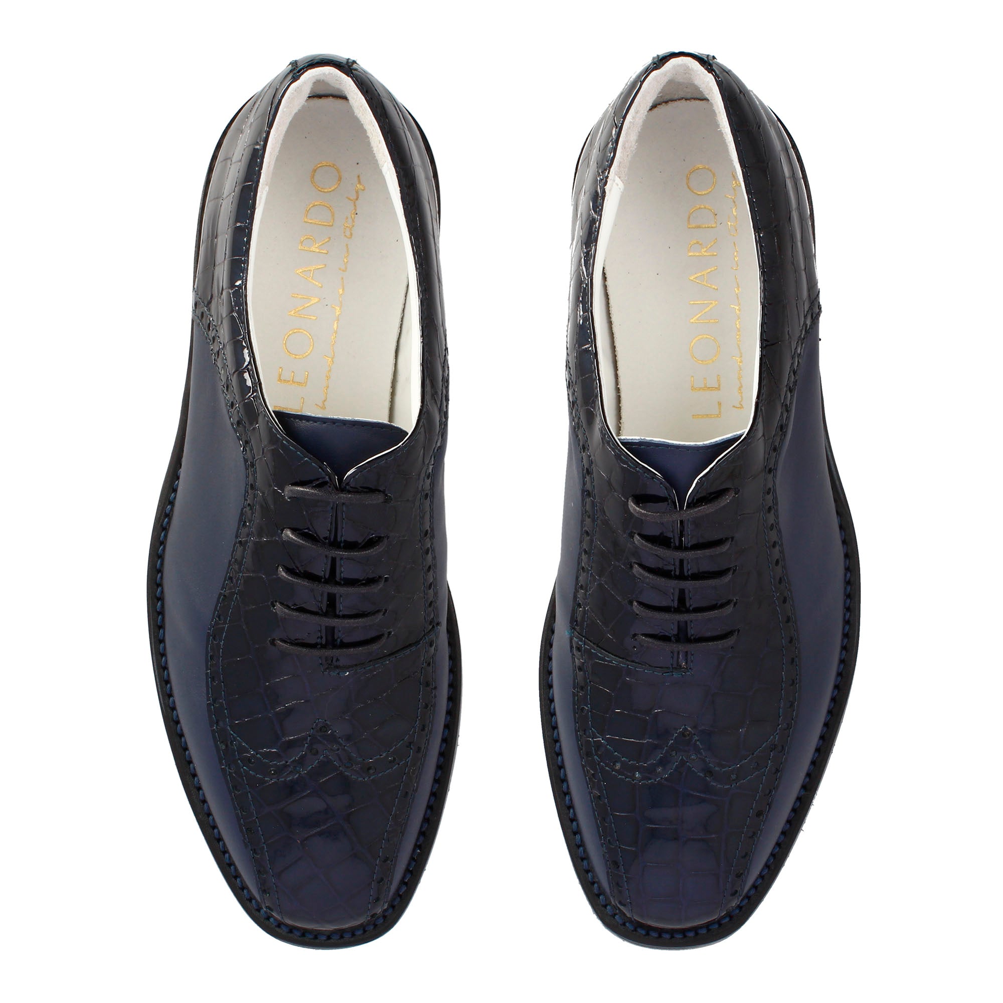 Leonardo Shoes Golf Calzature Pelle Blu Scuro Tacchetti