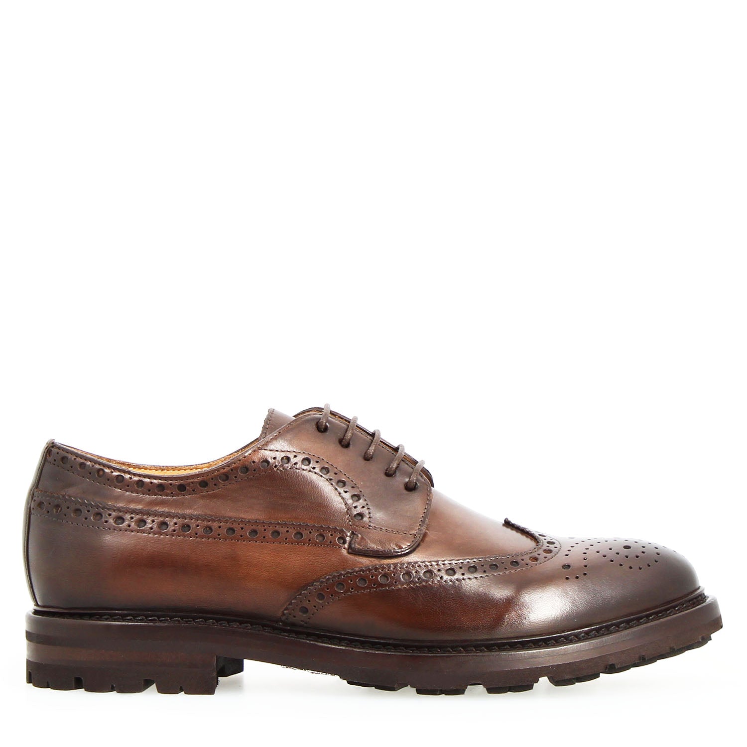 Leonardo Shoes Massimo Derby Uomo Brogue Marrone Scuro
