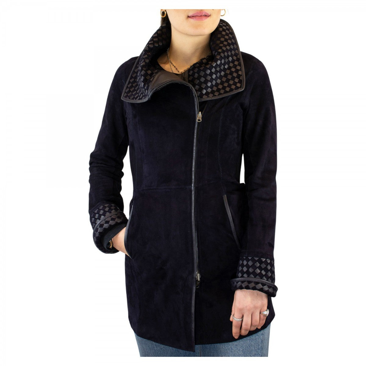 Leonardo Shoes Giacca pelle donna reversibile blu renna agnello