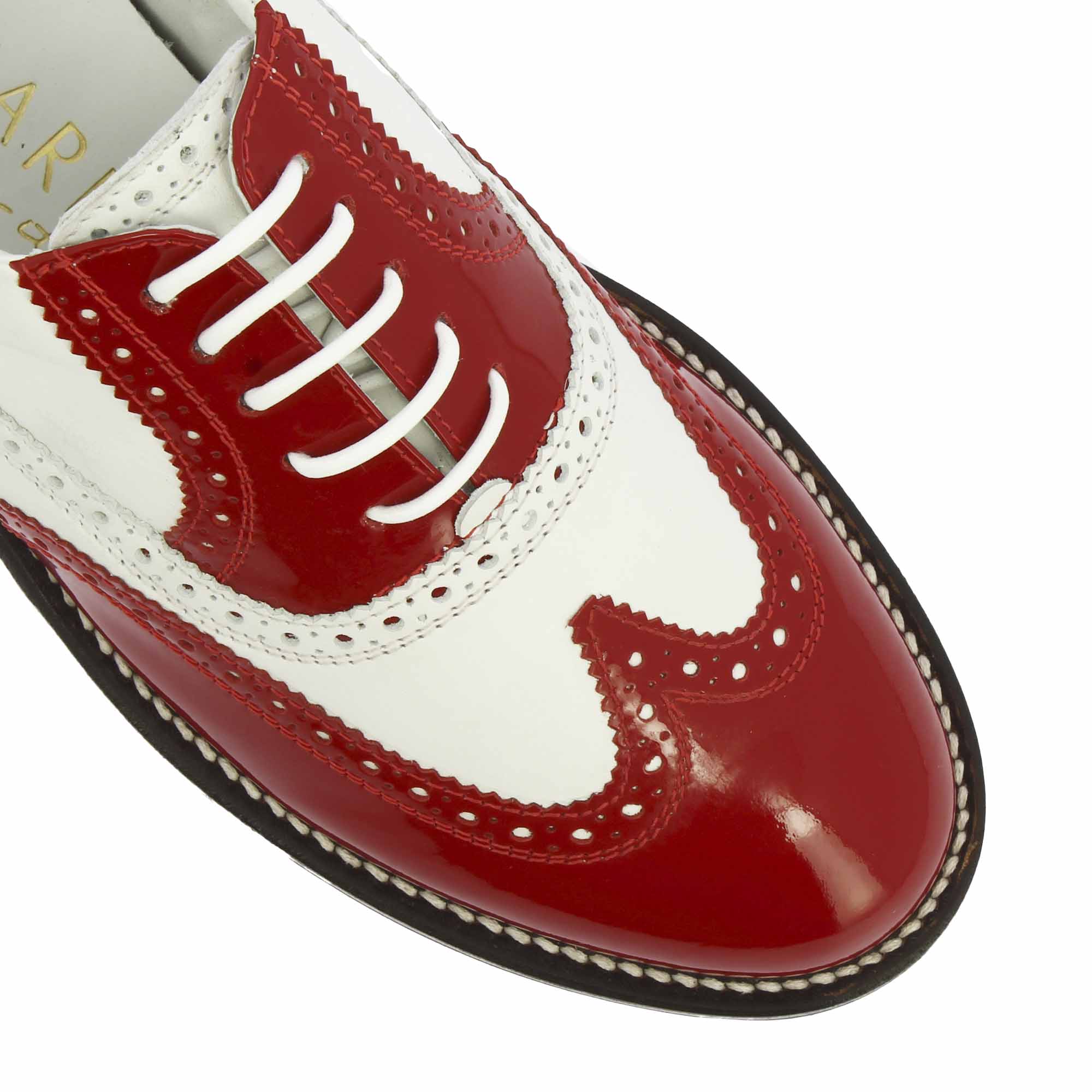 Leonardo Shoes Scarpe Golf Pelle Bianca Dettagli Rossi