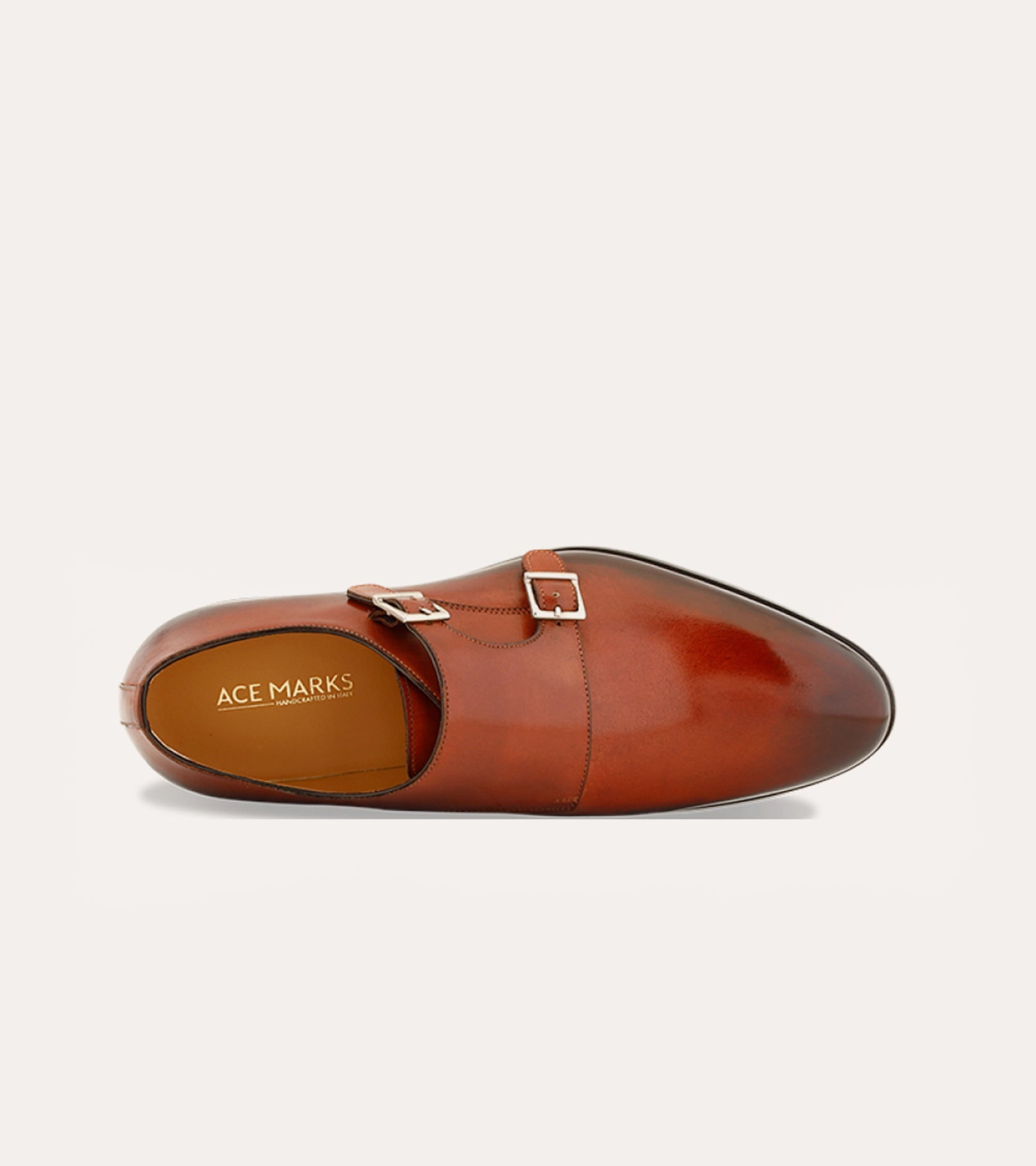 Ace Marks Kurt Monkstrap Cognac Tramonto scarpe uomo pelle