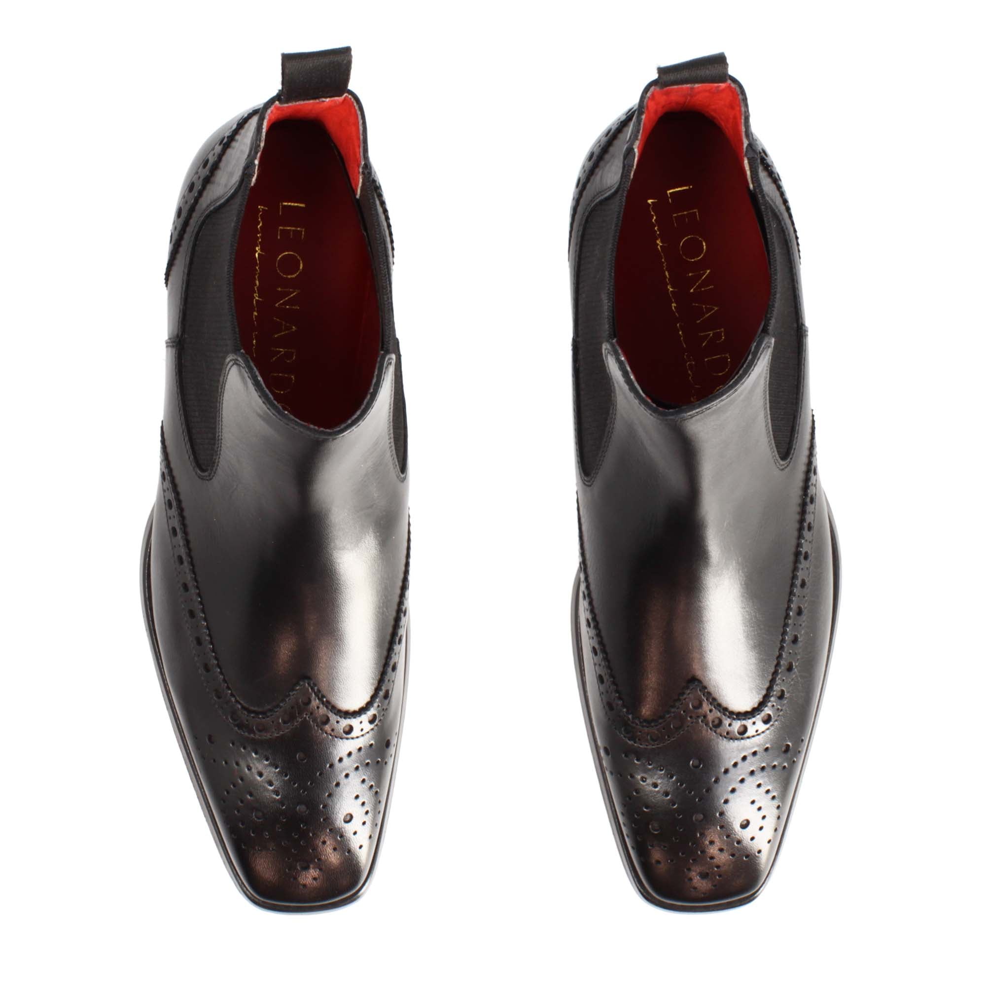 Leonardo Shoes stivaletto chelsea brogue pelle nero