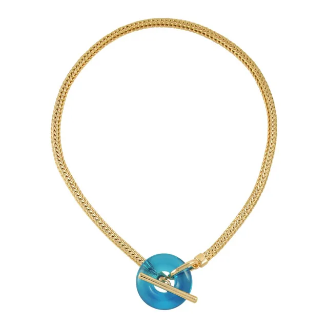 Vince Camuto collana catena oro pietra viola resina