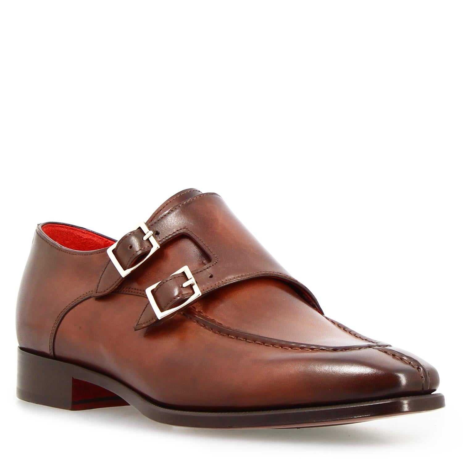 Leonardo Shoes Orazio Francesine Uomo Pelle Marrone Doppia Fibbia