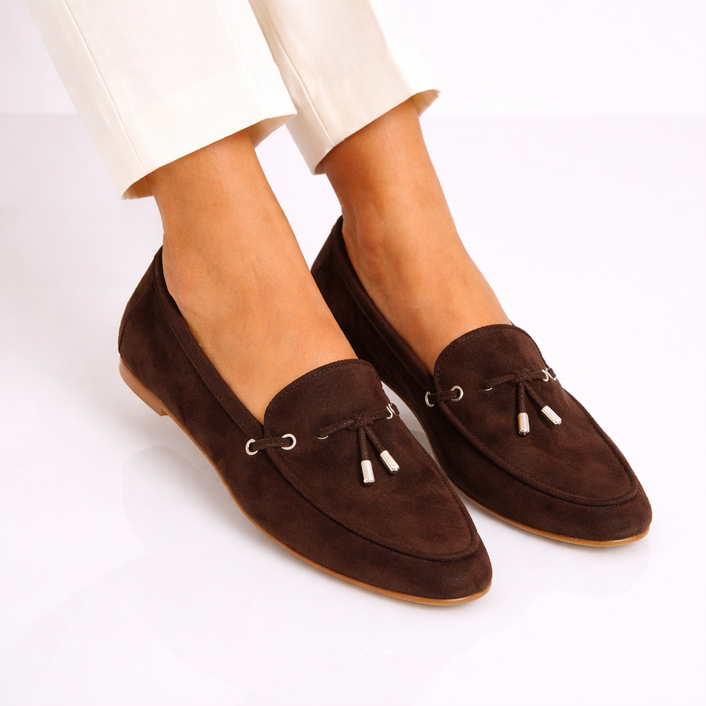 Leonardo Shoes Arsilia Mocassini Donna Camoscio Marrone Scuro