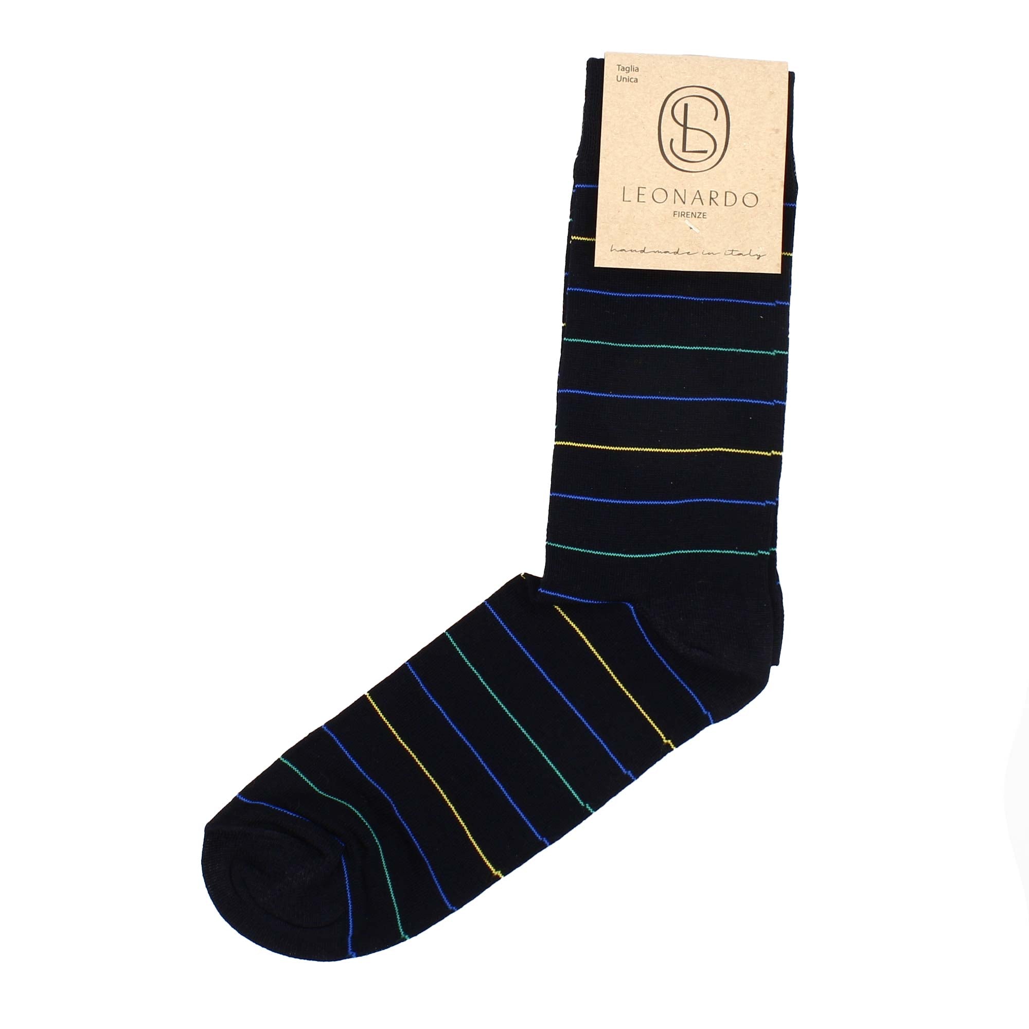 Leonardo Shoes Calzini Uomo Filo di Scozia Blu Righe