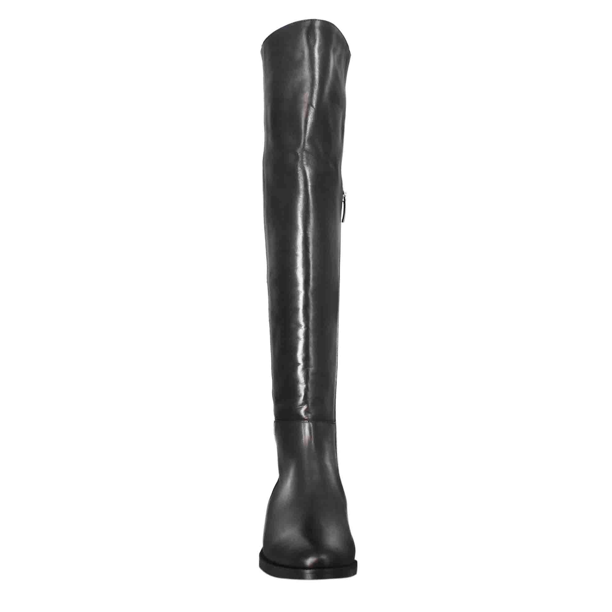 Leonardo Shoes Stivali Sopra Ginocchio Nero Tacco Basso Pelle
