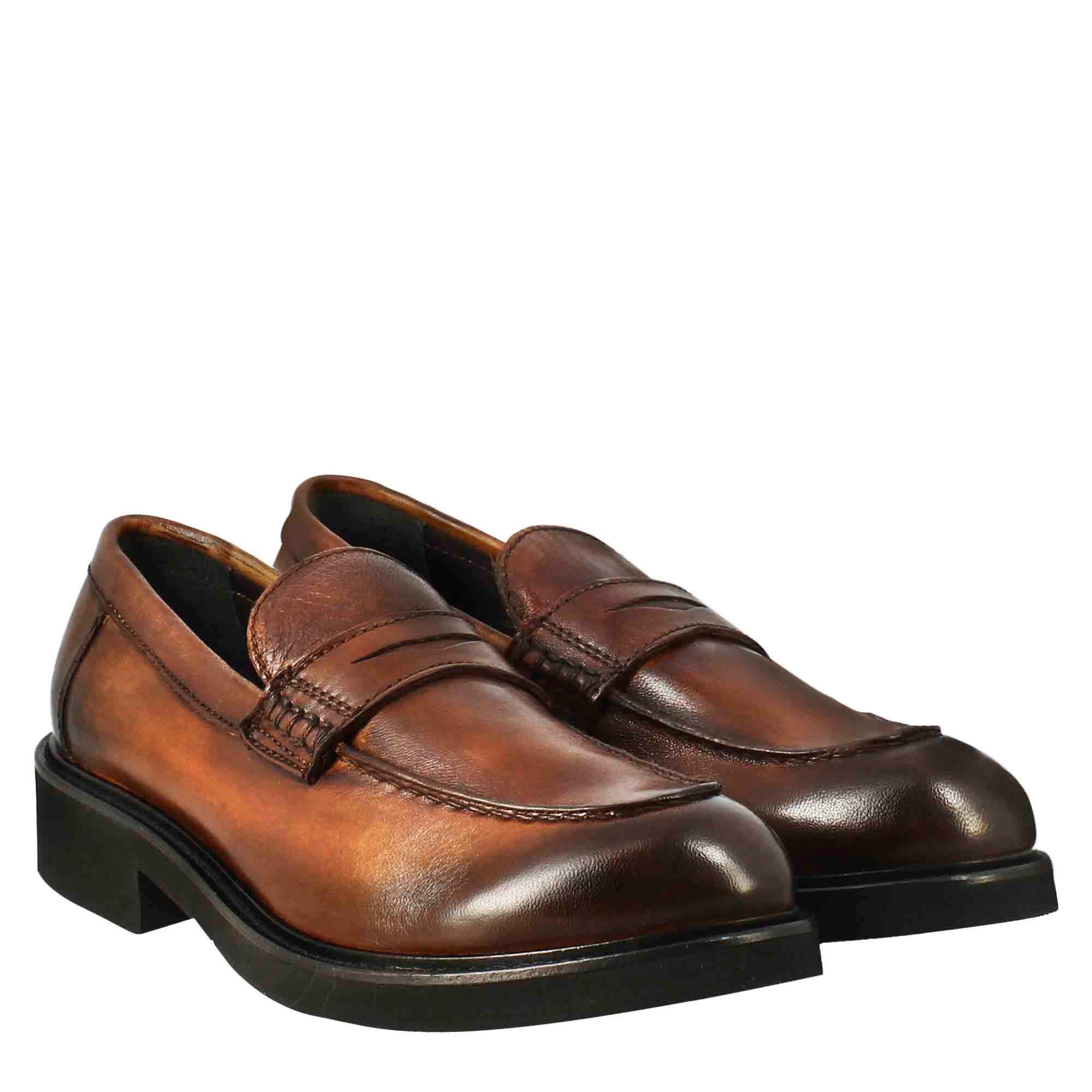 Leonardo Shoes Paupa mocassini donna pelle cuoio scuro