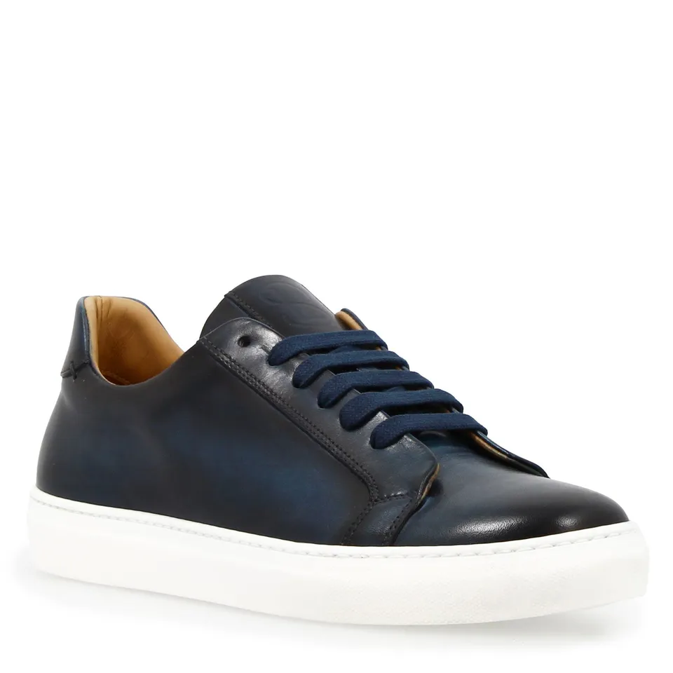 Leonardo Shoes Oreste sneakers uomo pelle blu spazzolata