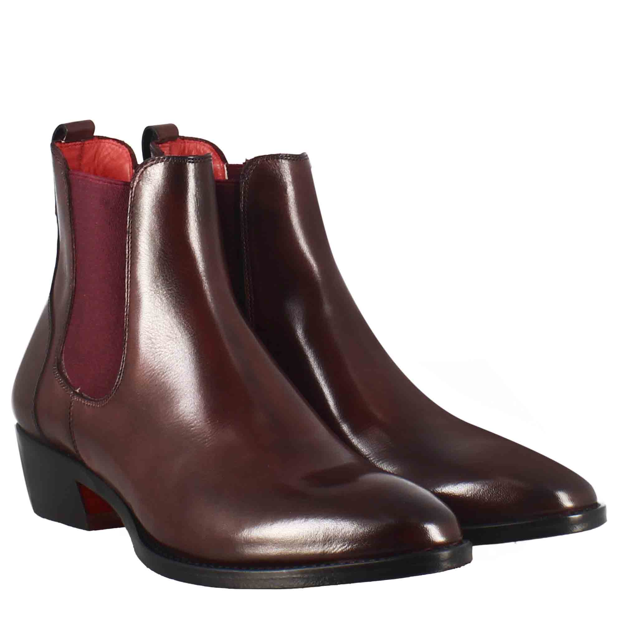 Leonardo Shoes Stivali Donna bordeaux chelsea pelle