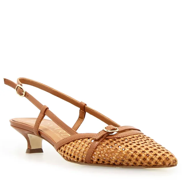 Leonardo Shoes Aminta sandali pelle intrecciata marrone tacco 3cm