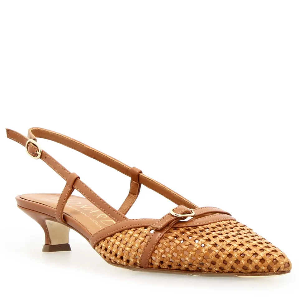 Leonardo Shoes Aminta sandali pelle intrecciata marrone tacco 3cm