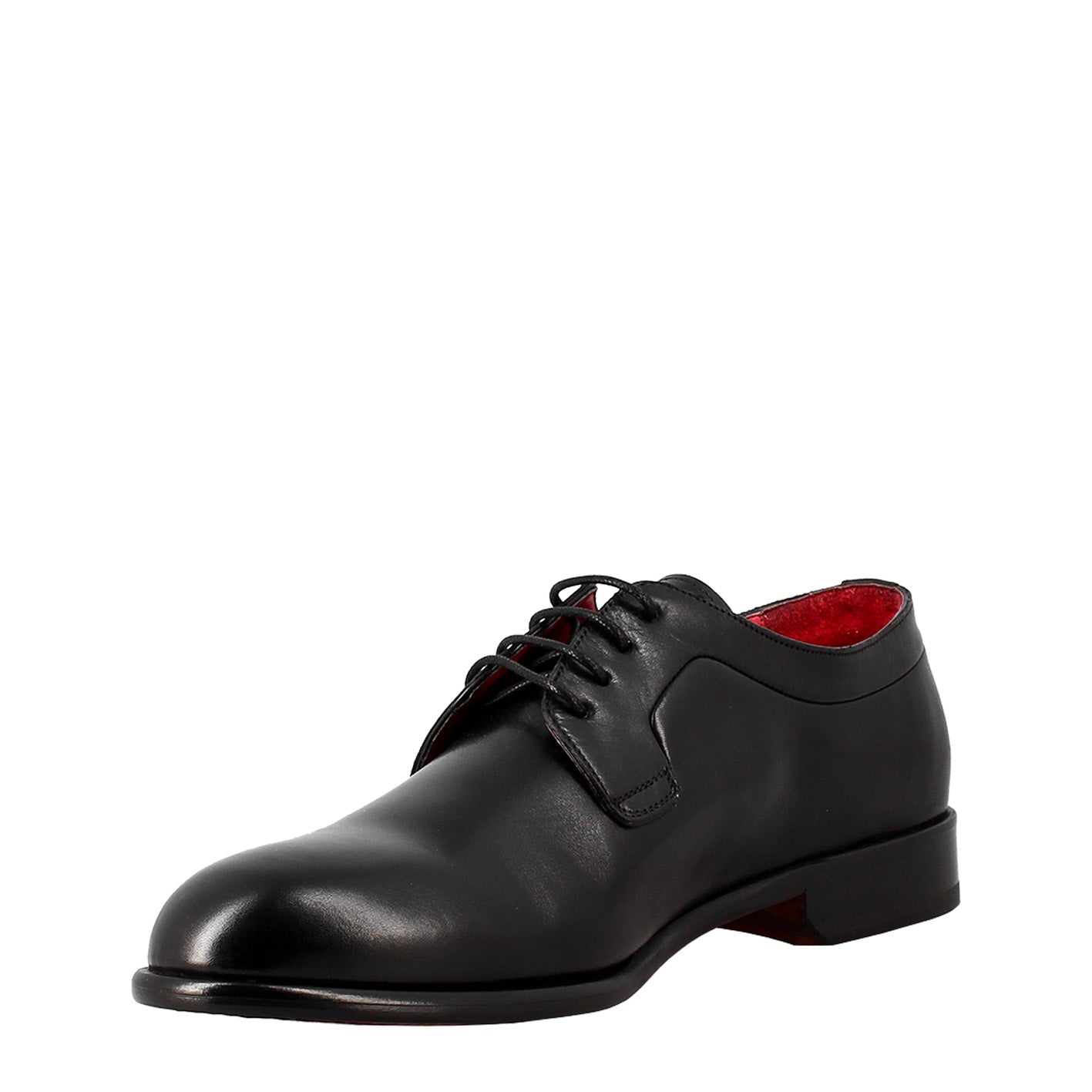 Leonardo Shoes Derby Francesina Uomo Pelle Nera Suola Cuoio