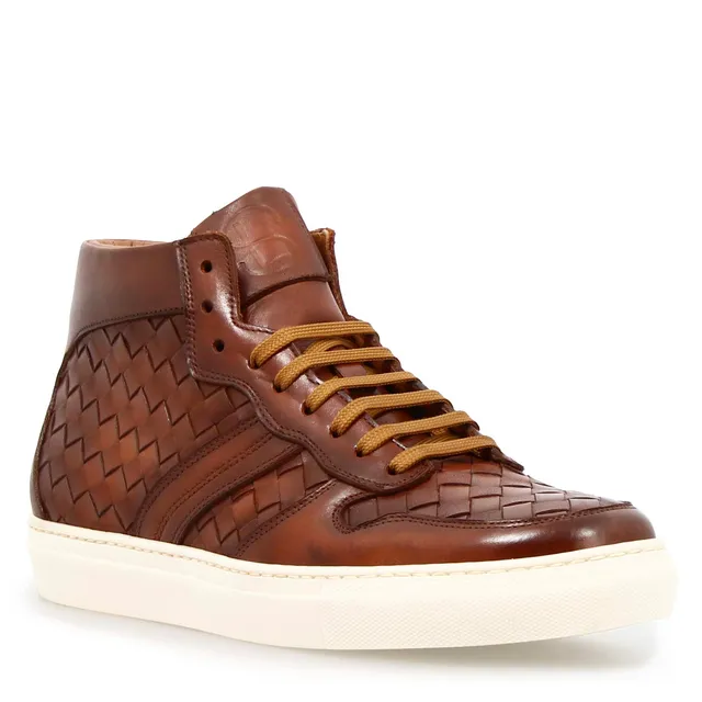 Leonardo Shoes Domizio sneaker uomo marrone pelle intrecciata high-top