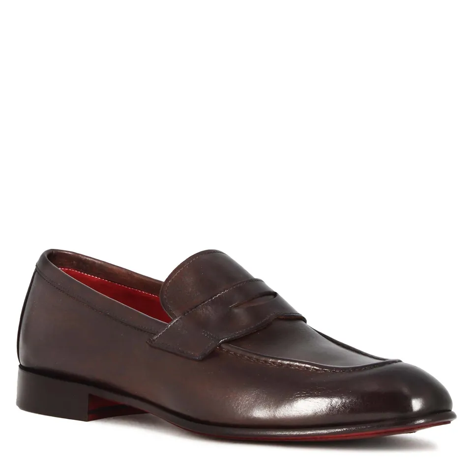 Leonardo Shoes Mocassino Uomo Pelle Marrone Scuro Suola Cuoio