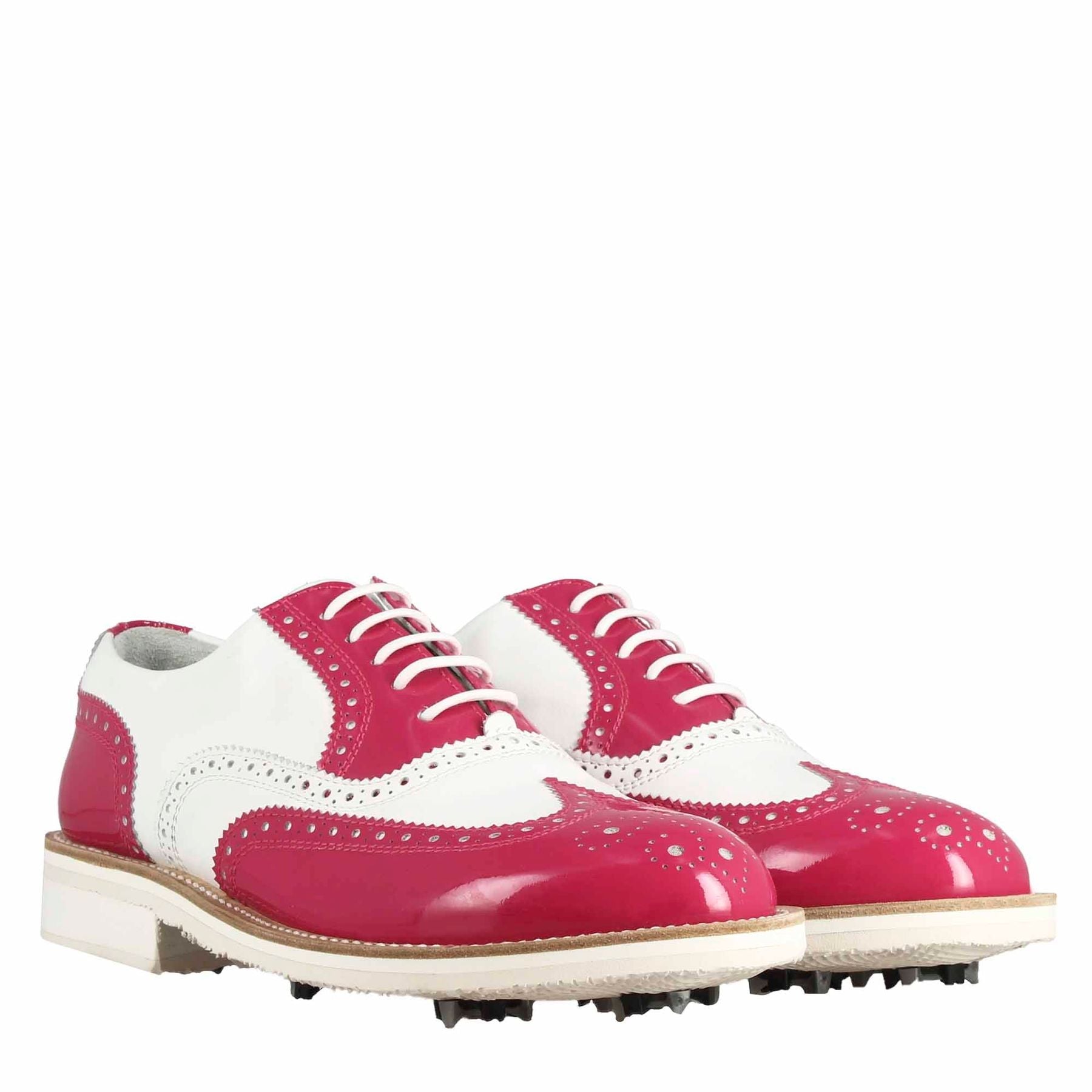 Leonardo Shoes Golf scarpe golf pelle bianco rosa