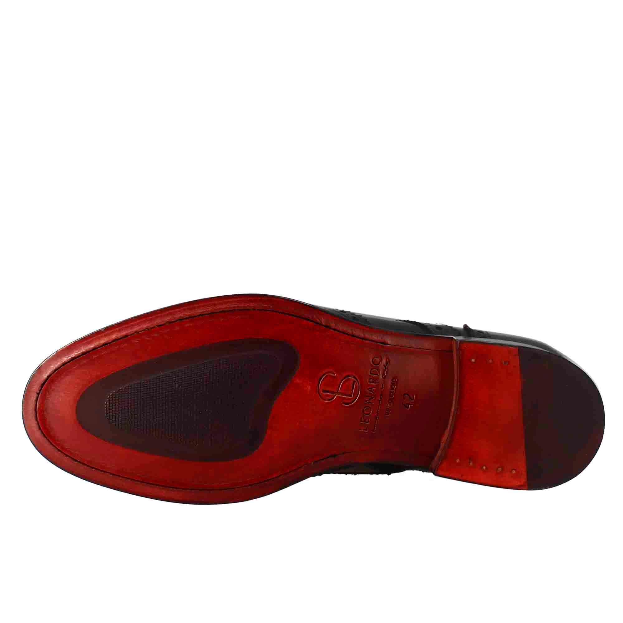 Leonardo Shoes Stivaletti Uomo Anfibio Brogue Pelle Nero