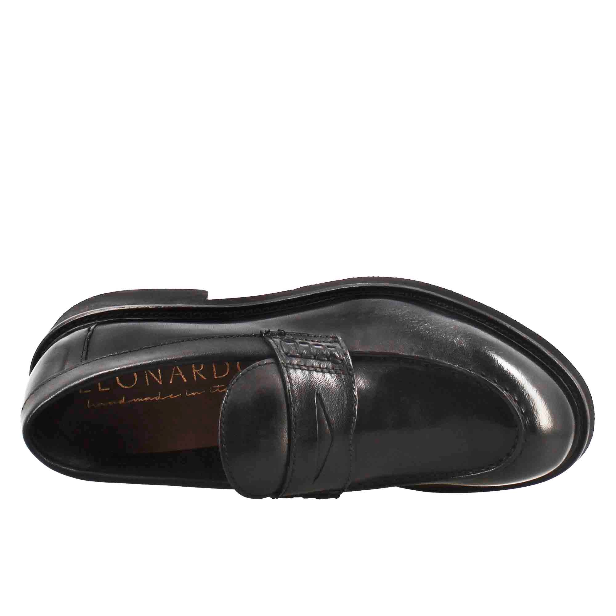 Leonardo Shoes Mocassini Donna paupa pelle nero vintage gomma