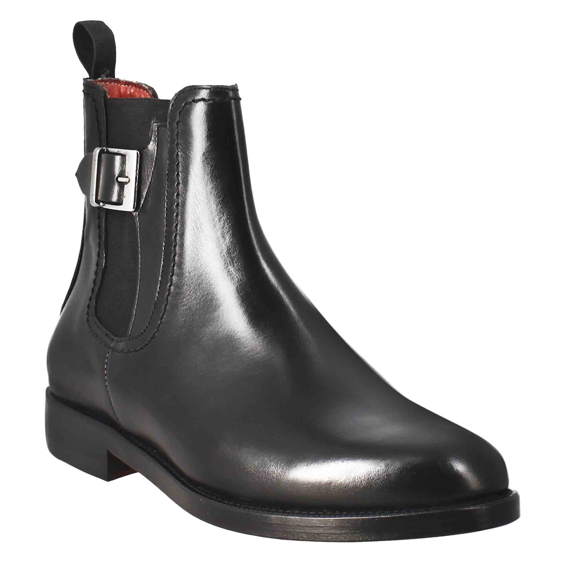 Leonardo Shoes Stivali Donna nero fibbia tacco basso pelle