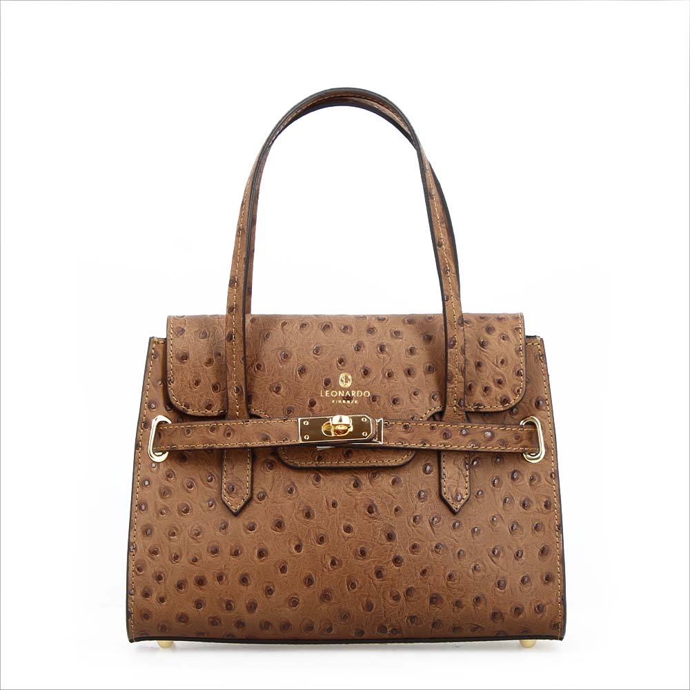 Leonardo Shoes Rosetta M Borsa Mano Pelle Marrone Stampa Struzzo