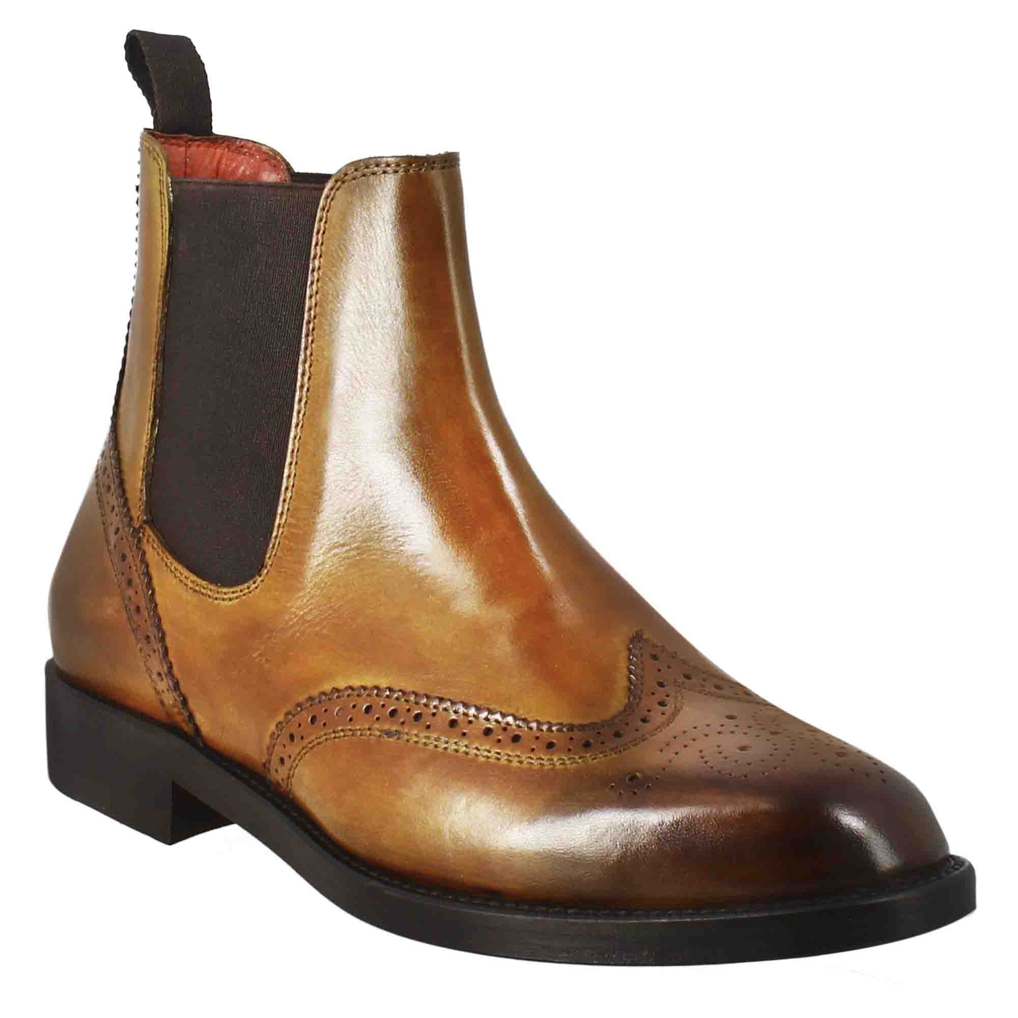 Leonardo Shoes Stivali Donna Chelsea Pelle Marrone Brogue