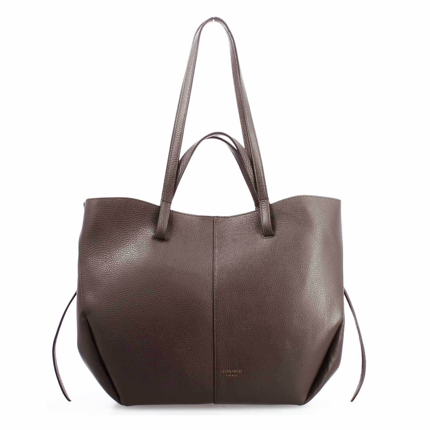 Leonardo Majestic L shopper pelle marrone scuro pochette