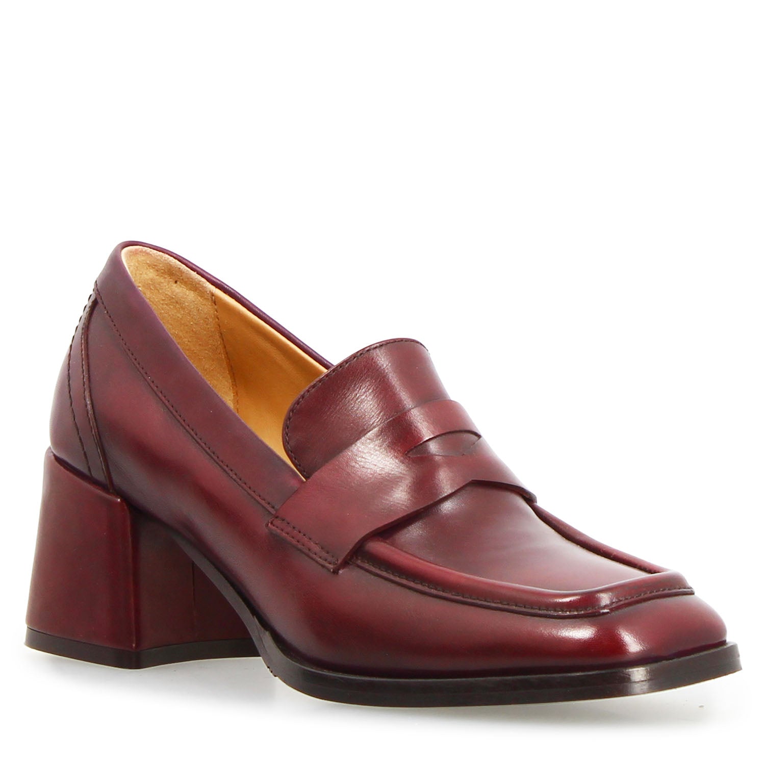 Leonardo Shoes Ottavia mocassini donna pelle bordeaux tacco 6cm