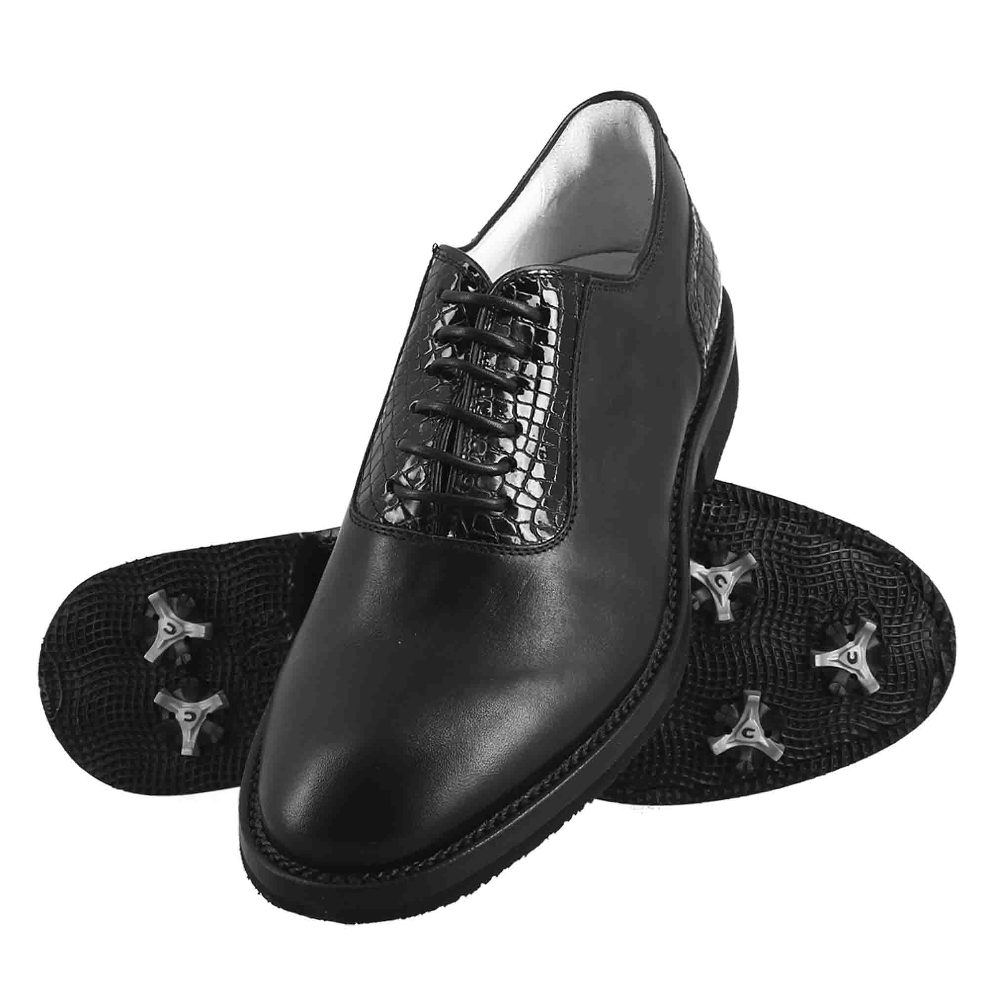 Leonardo Shoes Golf Scarpe da Golf Pelle Nero Punta Liscia