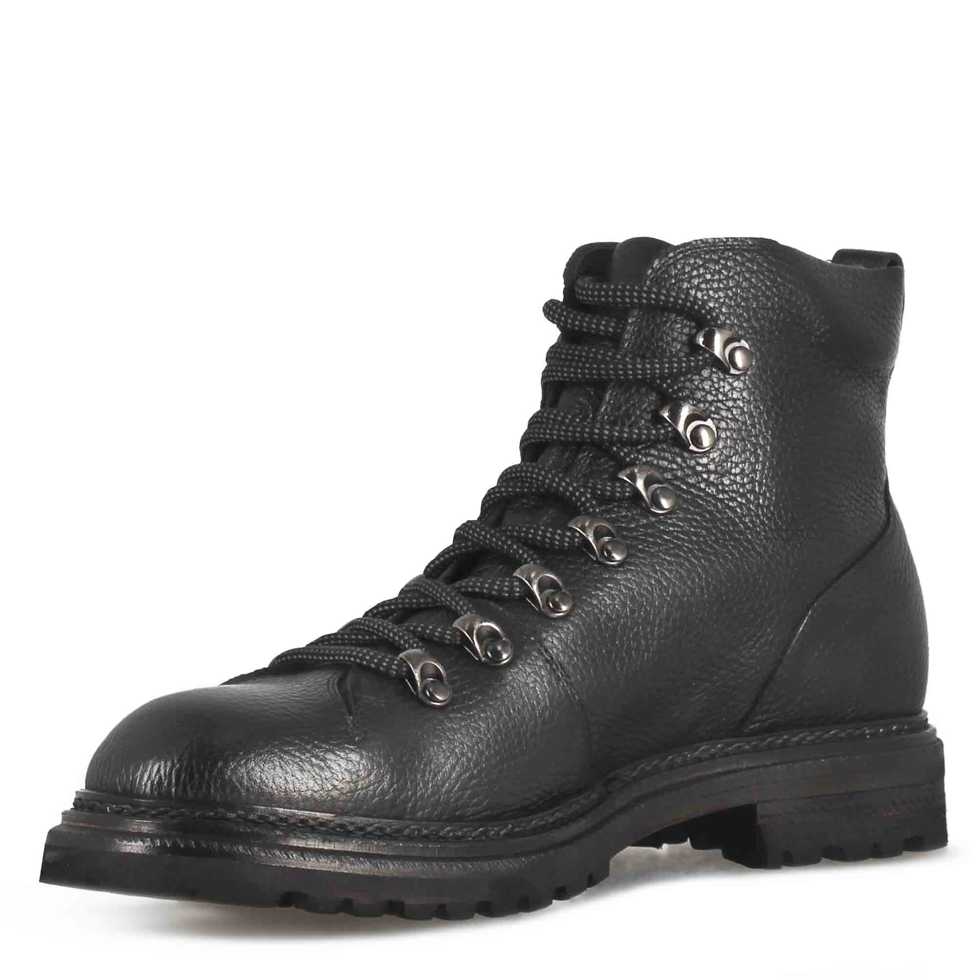 Leonardo Shoes Stivaletti Uomo anfibio pelle nero lacci