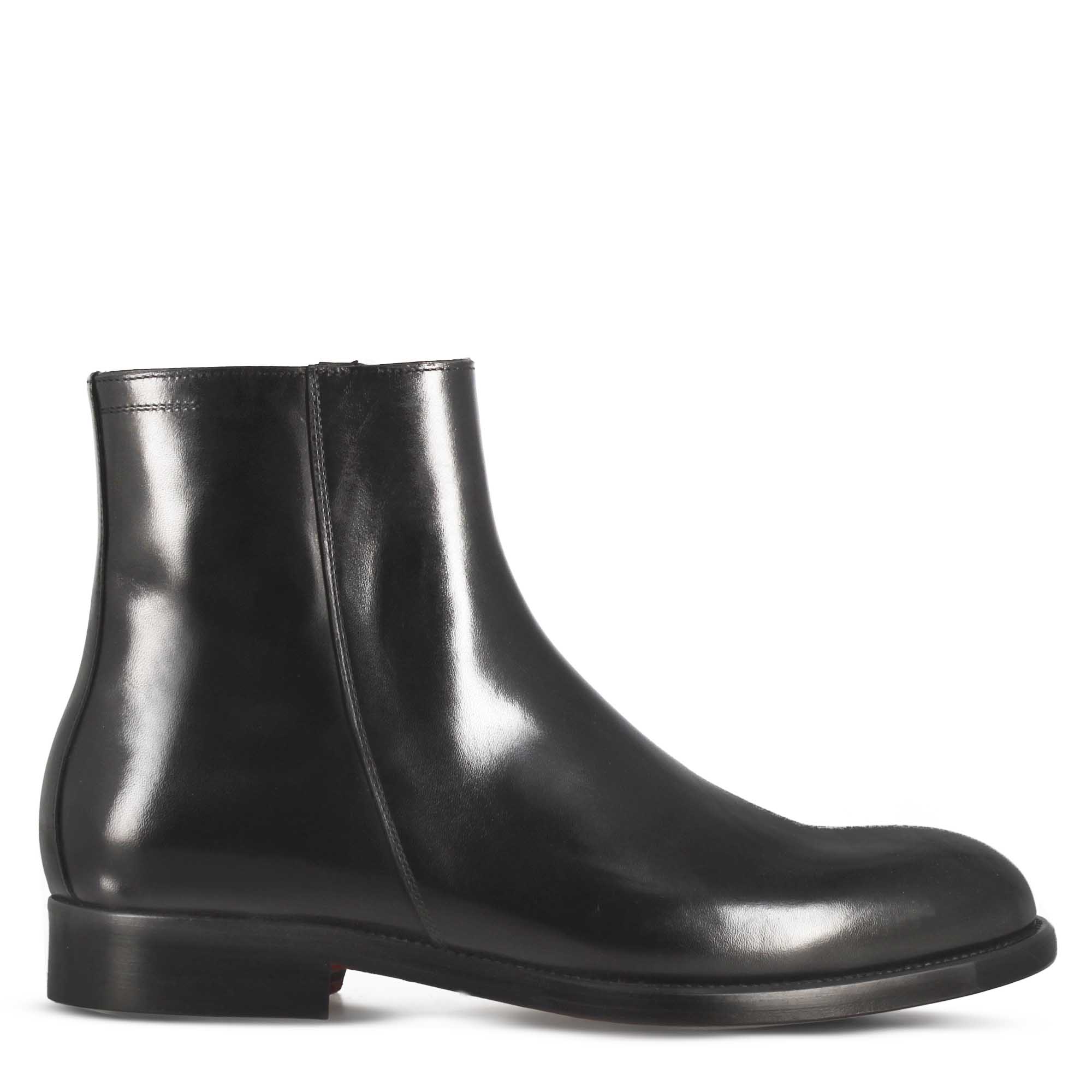 Leonardo Shoes Stivaletto Uomo Nero Pelle Cerniera Cuoio