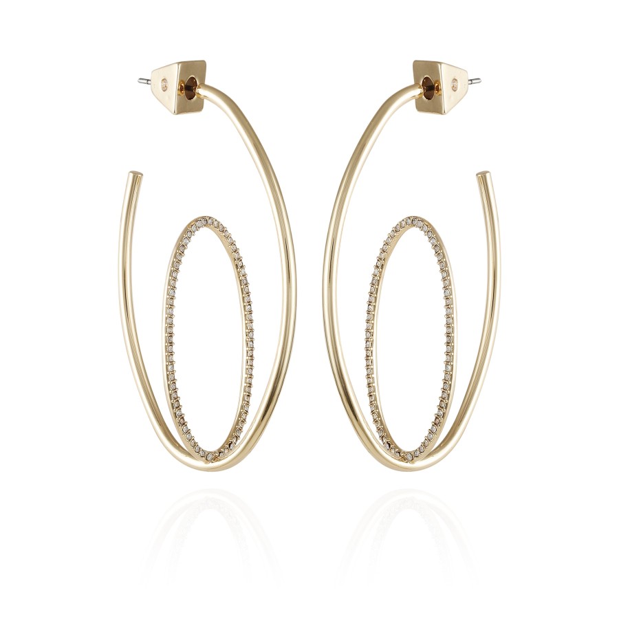 Vince Camuto Orecchini Cerchio Oro Doppio Cristalli